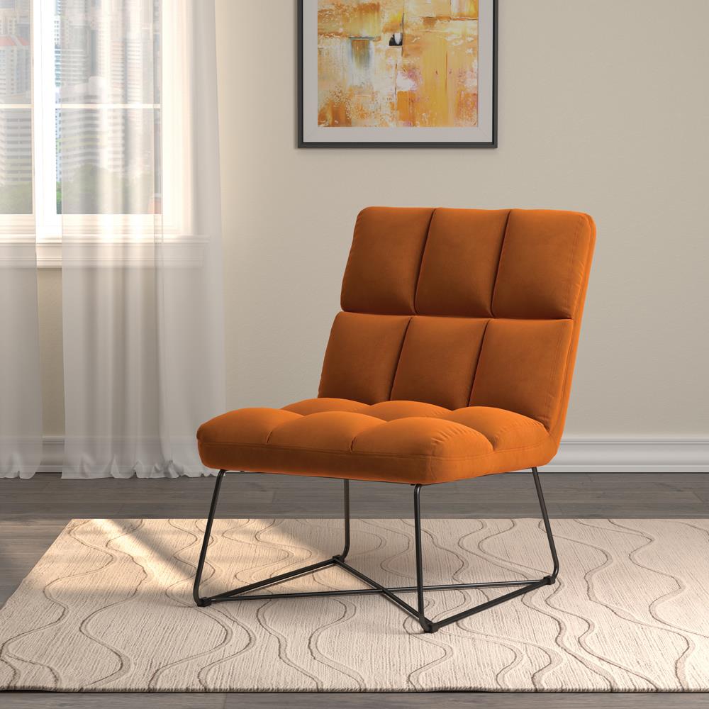 Lux Armless Velvet Accent Chair with Metal Base