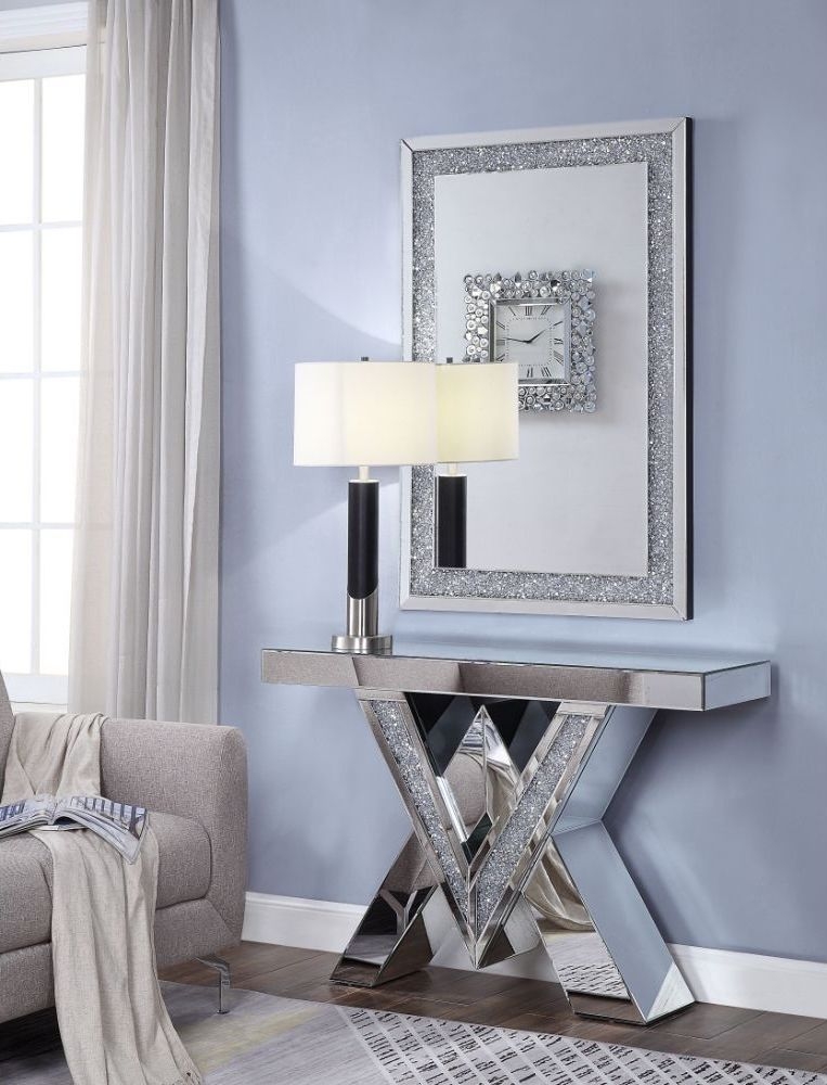 Noralie 90444 Mirrored/Faux Diamonds Console Table