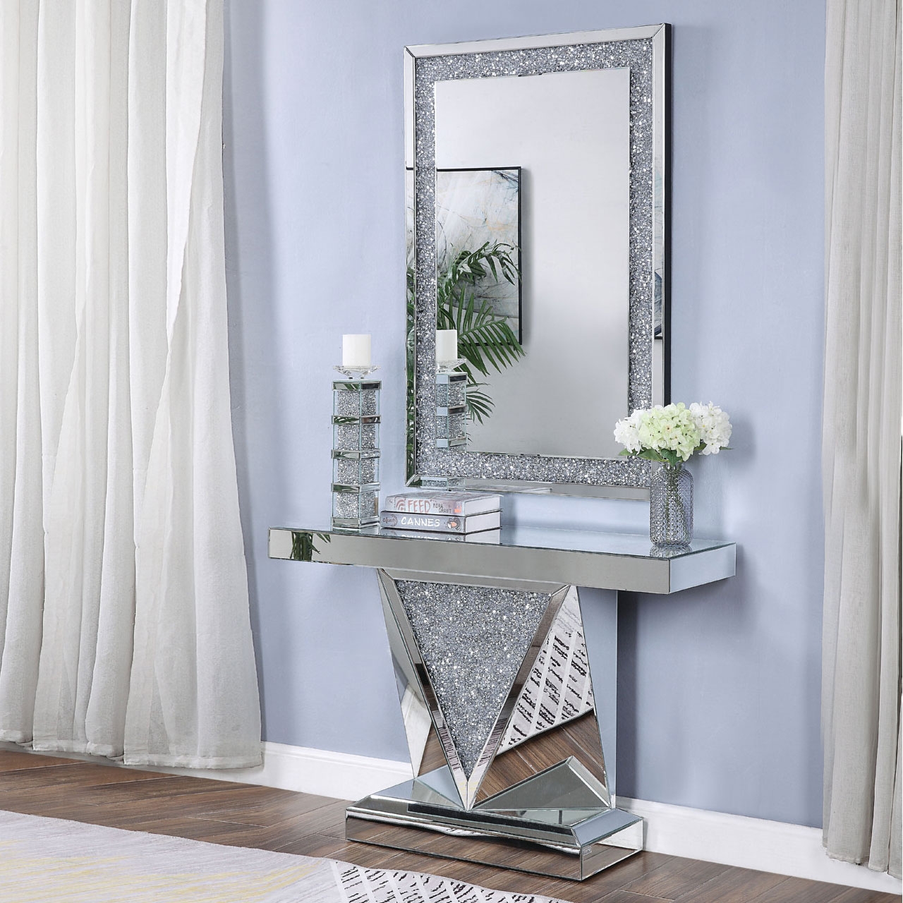 Noralie 90448 Mirrored/Faux Diamonds Console Table