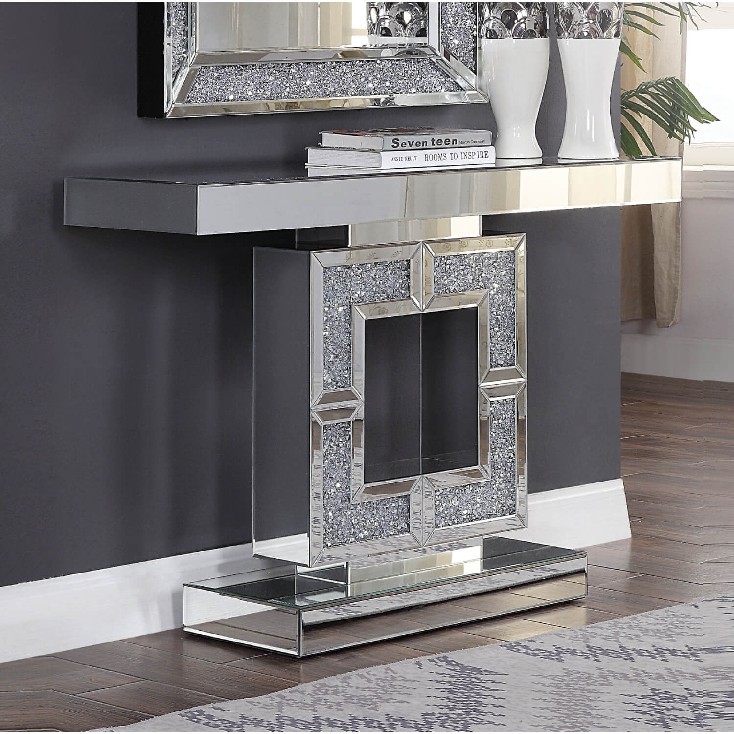 Noralie 90450 Mirrored/Faux Diamonds Console Table