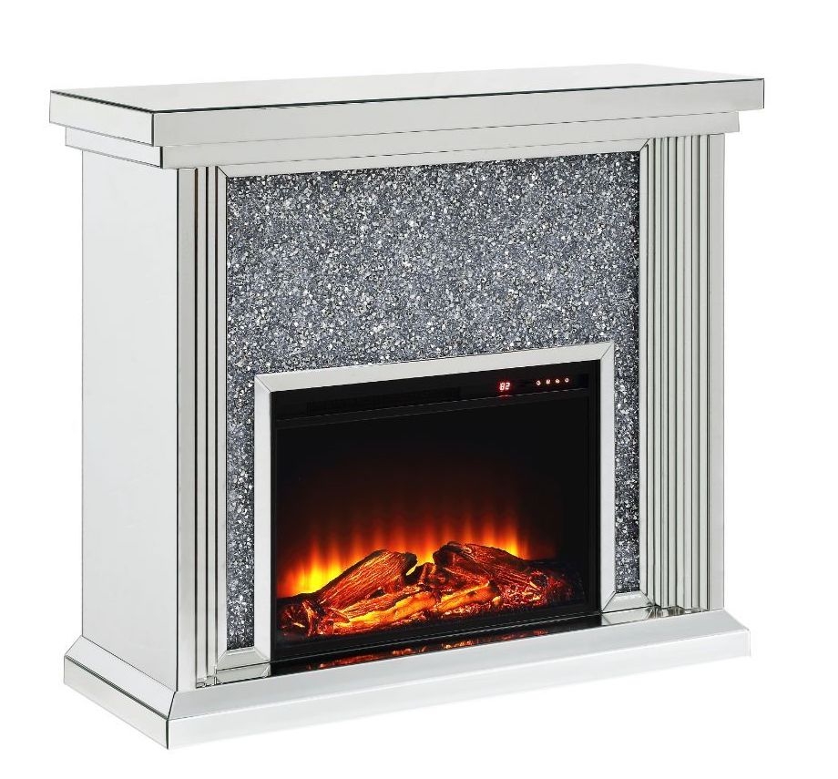 Noralie 90455 Mirror/Faux Diamonds LED Fireplace w/ Adjustable Temperature & Timer