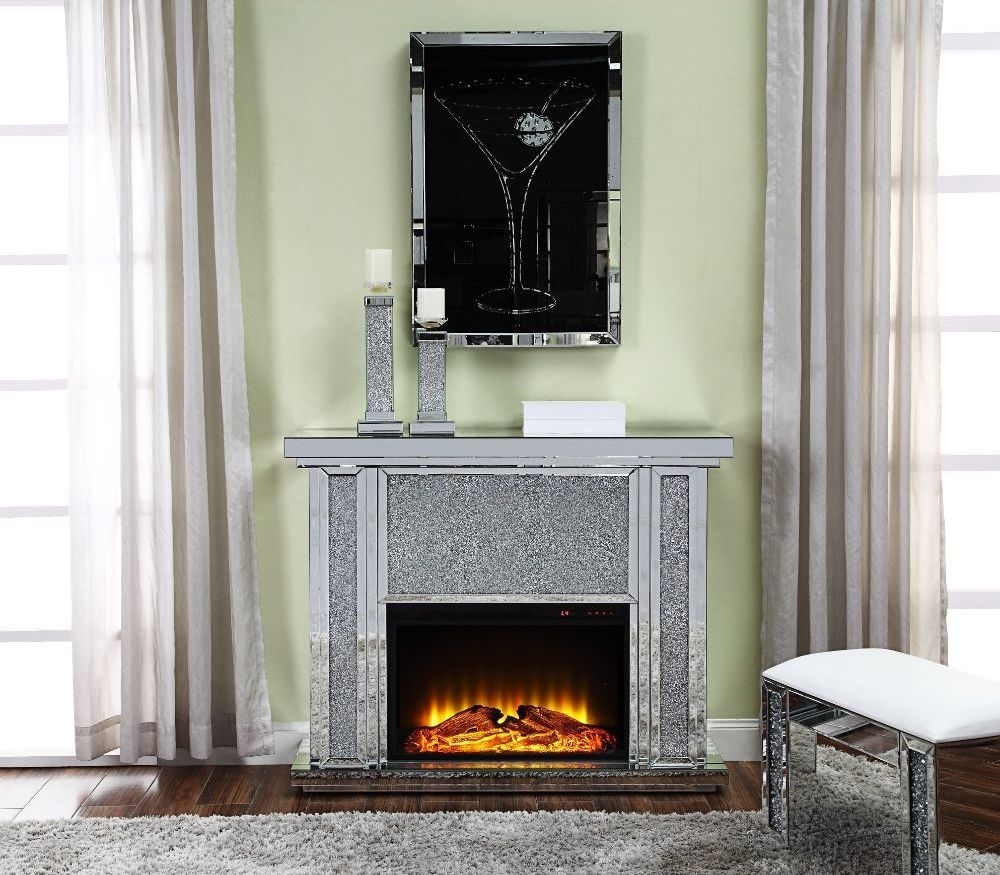 Nowles 90457 Mirror/Faux Diamonds LED Fireplace w/ Adjustable Temperature & Timer