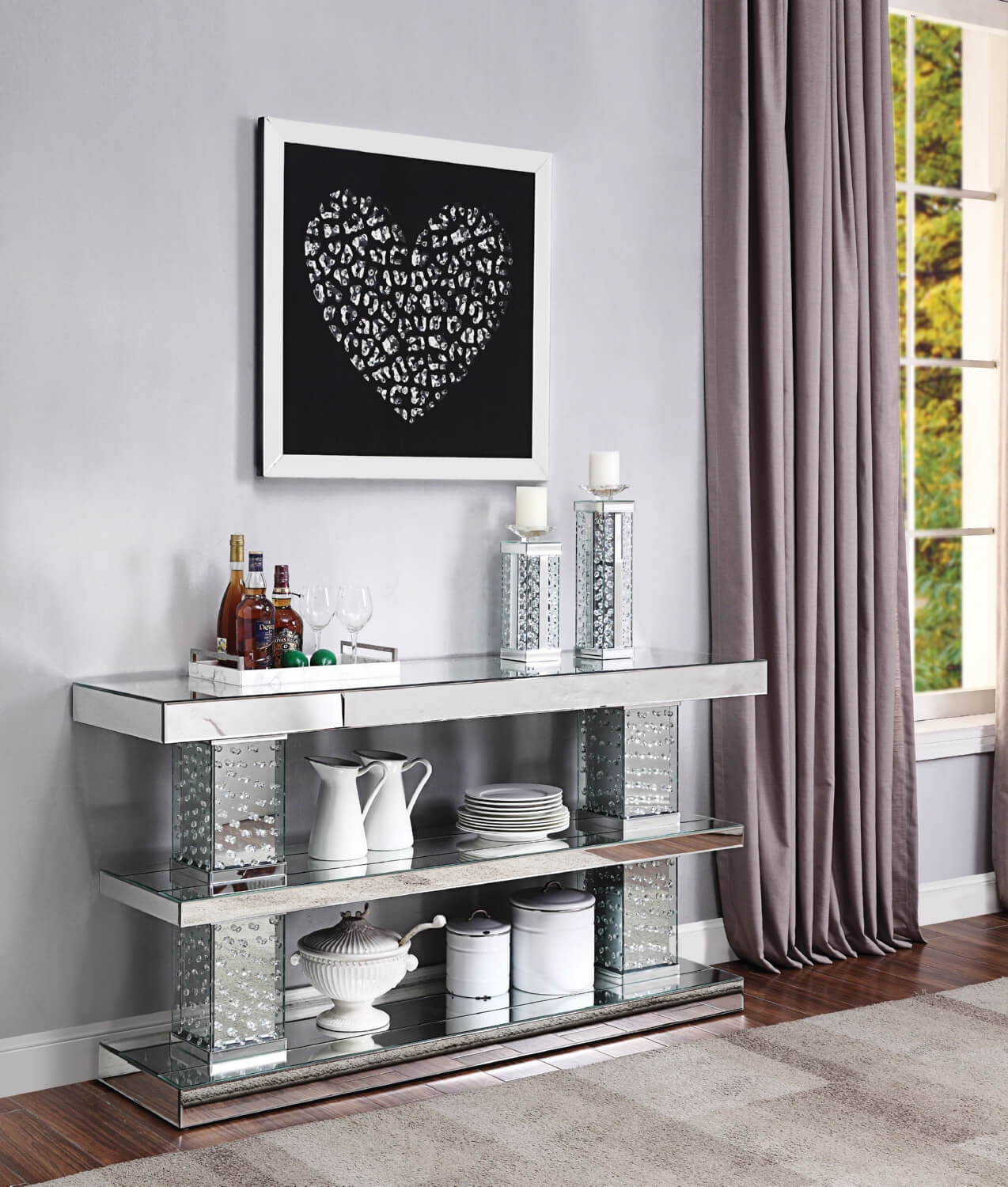 Nysa 90460 Mirrored/Faux Crystals Console Table