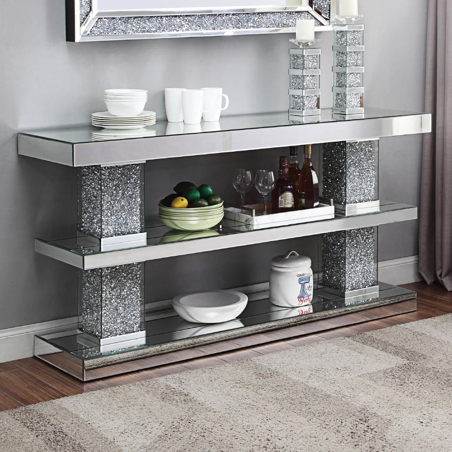 Noralie 90462 Mirrored/Faux Diamonds Console Table