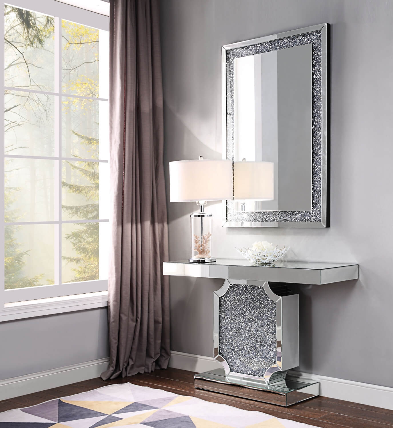 Noralie 90475 Mirrored/Faux Diamonds Console Table