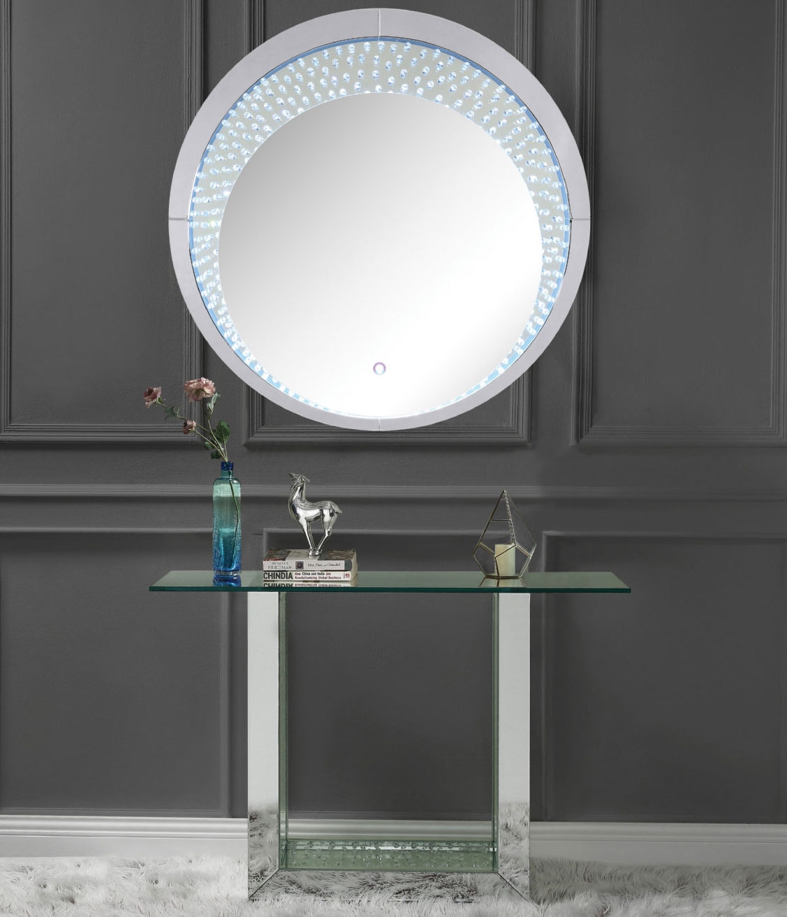 Nysa 90495 Mirrored/Faux Crystals Console Table