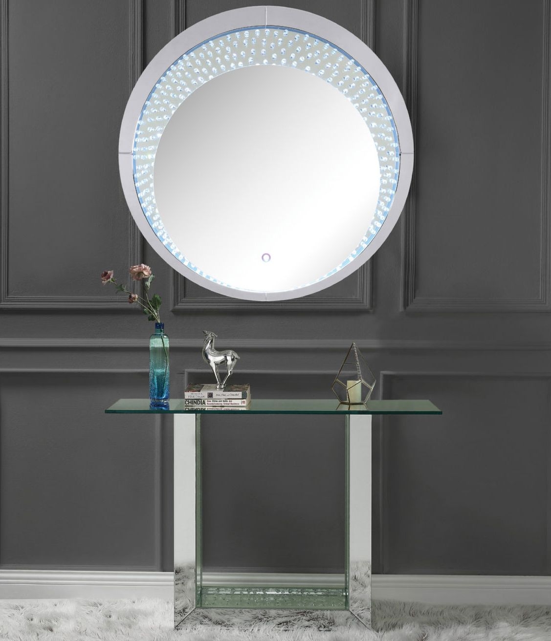 Nysa 97590 Mirrored/Faux Crystals Wall Mirror w/LED Light