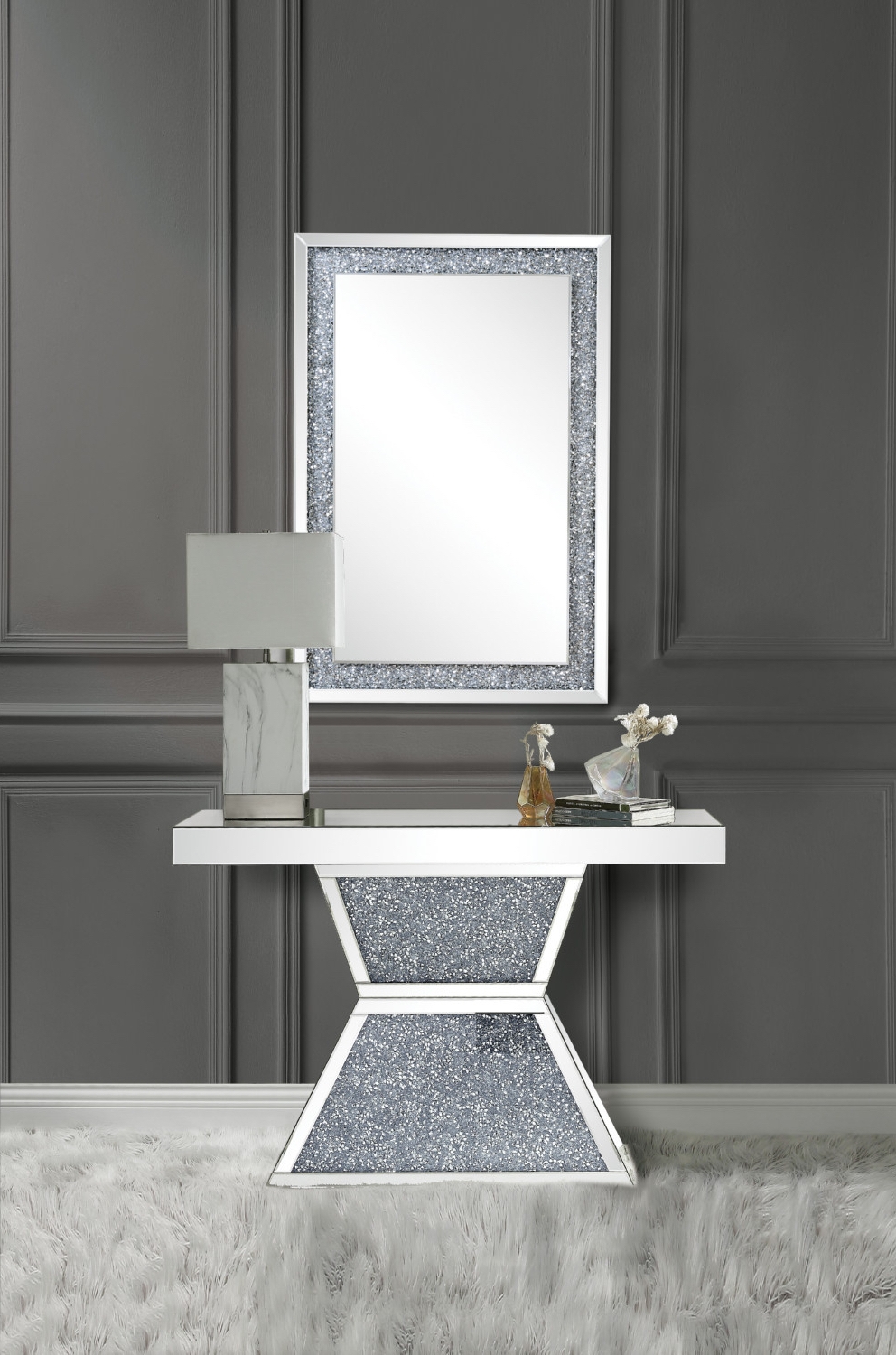 Noralie 90497 Mirrored/Faux Diamonds Console Table
