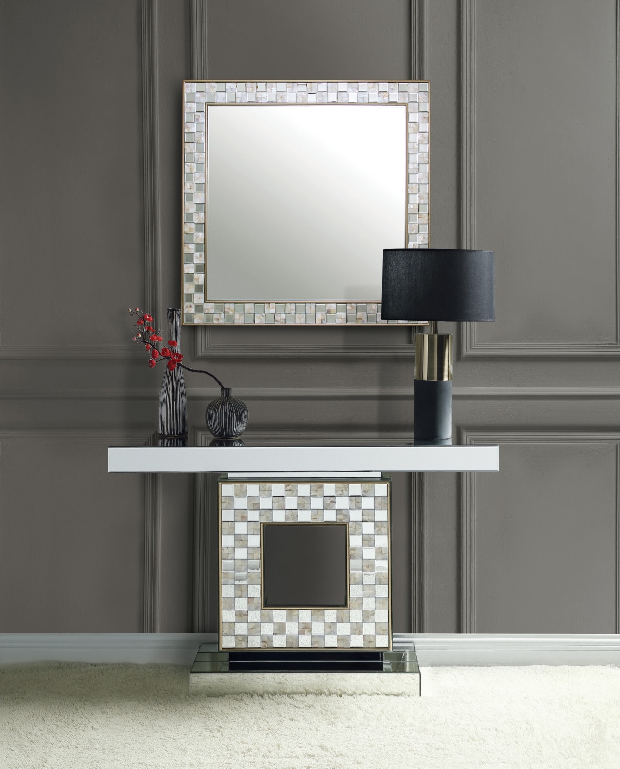 Nasa 90500 Mirrored/Mother of Pearl Console Table