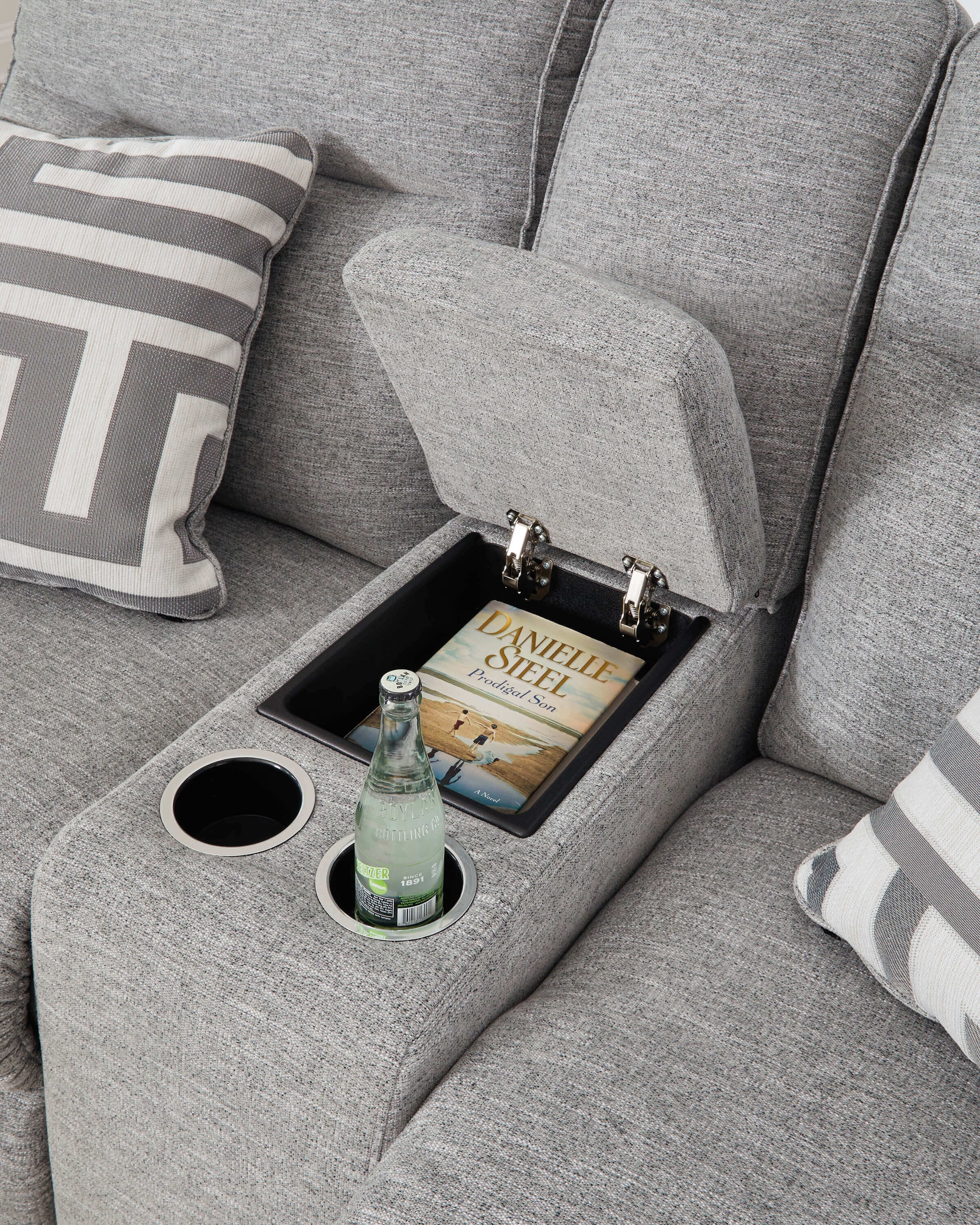 Biscoe Polyester Power Sofa with Console