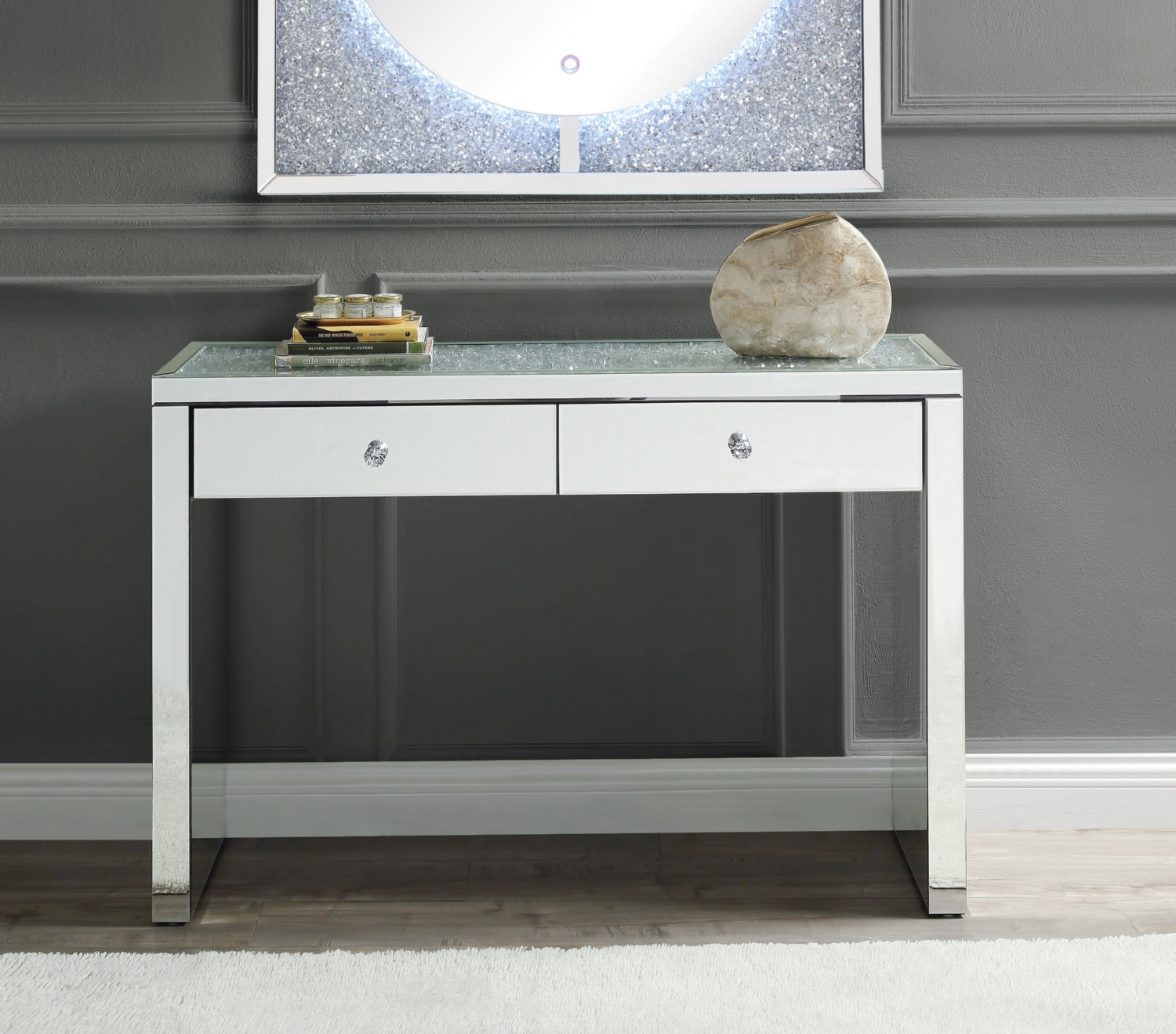 Noralie 90507 Mirrored/Faux Diamonds Console Table