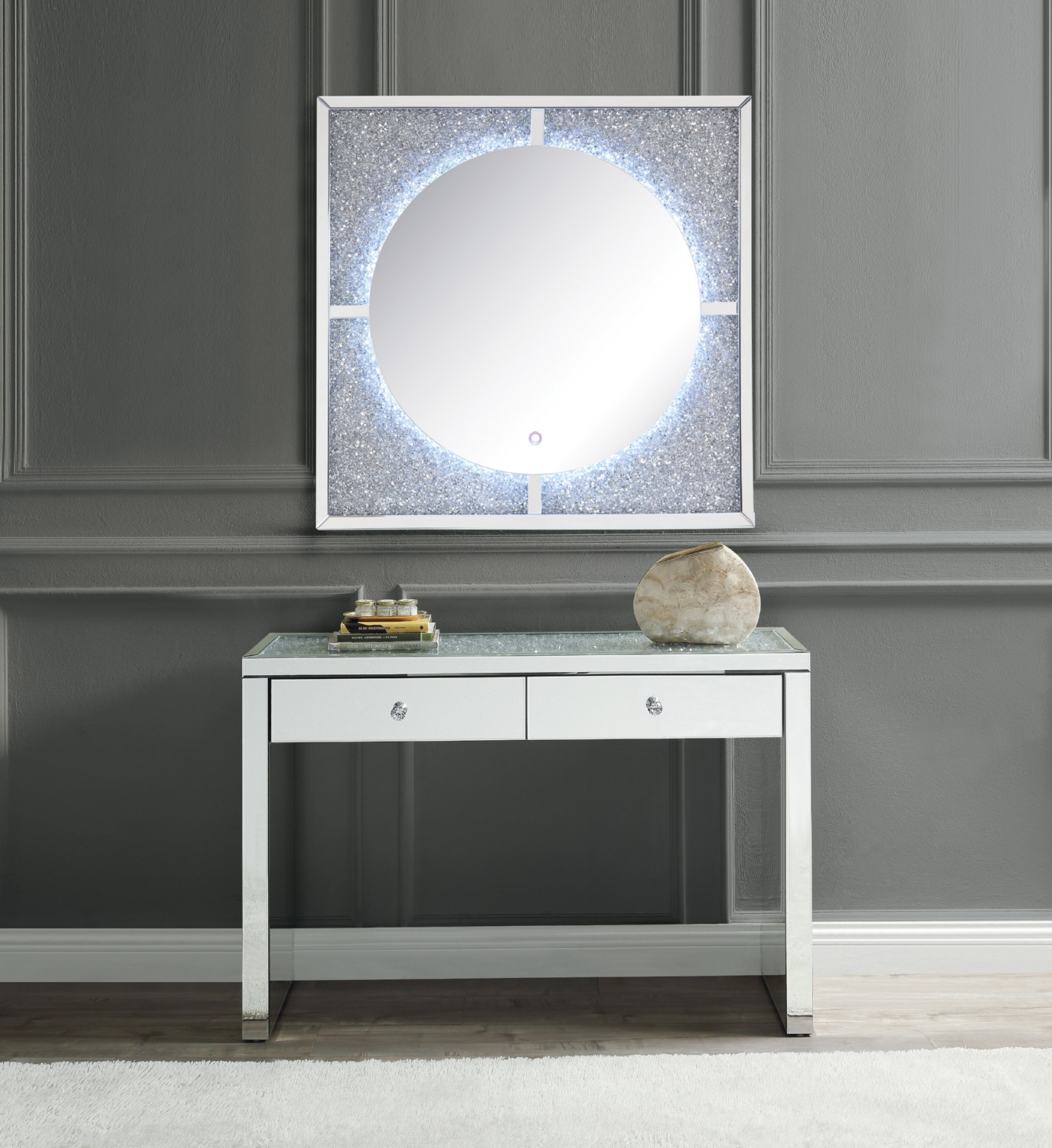 Noralie 90507 Mirrored/Faux Diamonds Console Table