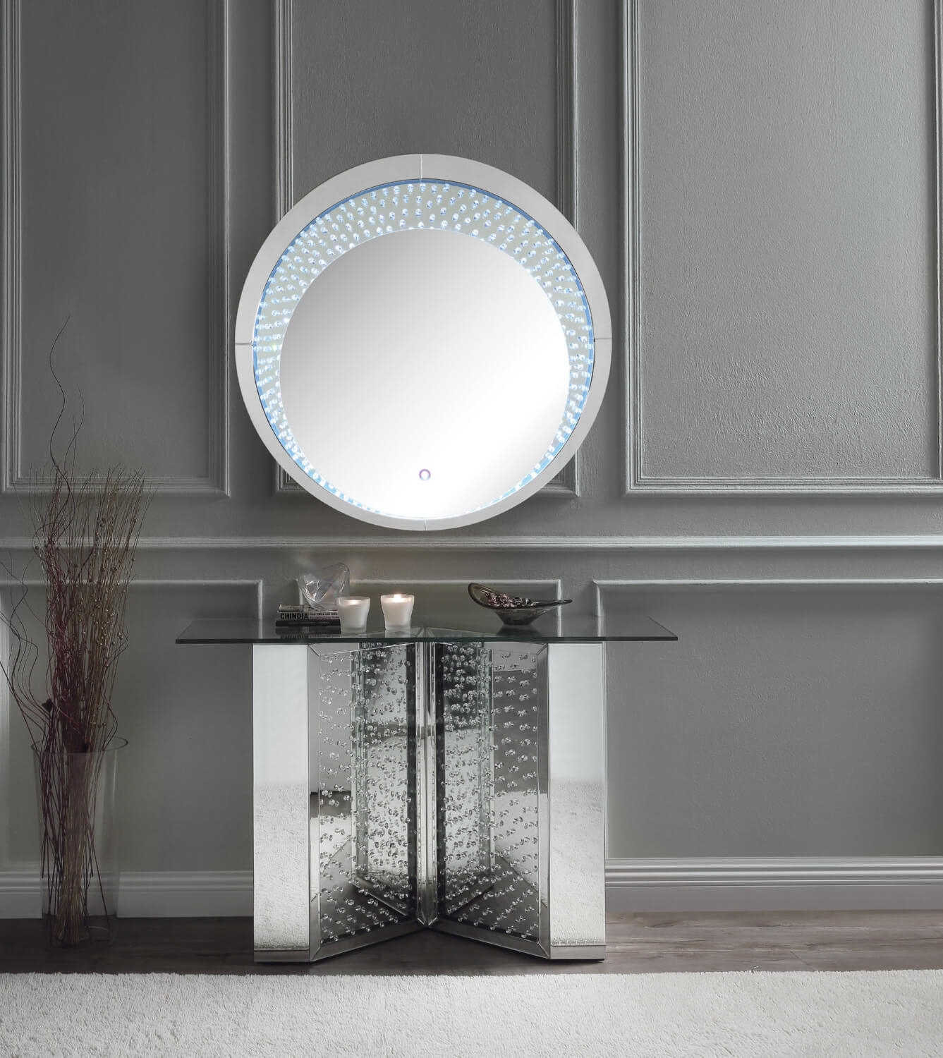 Nysa 90510 Mirrored/Faux Crystals Console Table