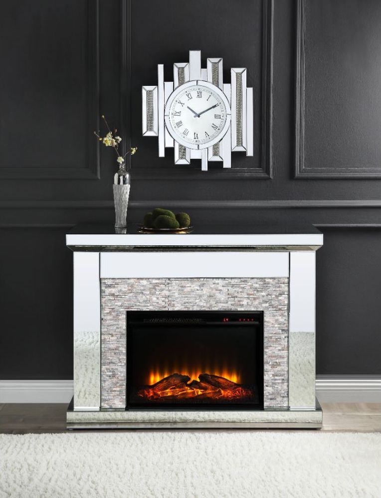 Laksha 90522 Mirror/Stone LED Fireplace w/ Adjustable Temperature & Timer