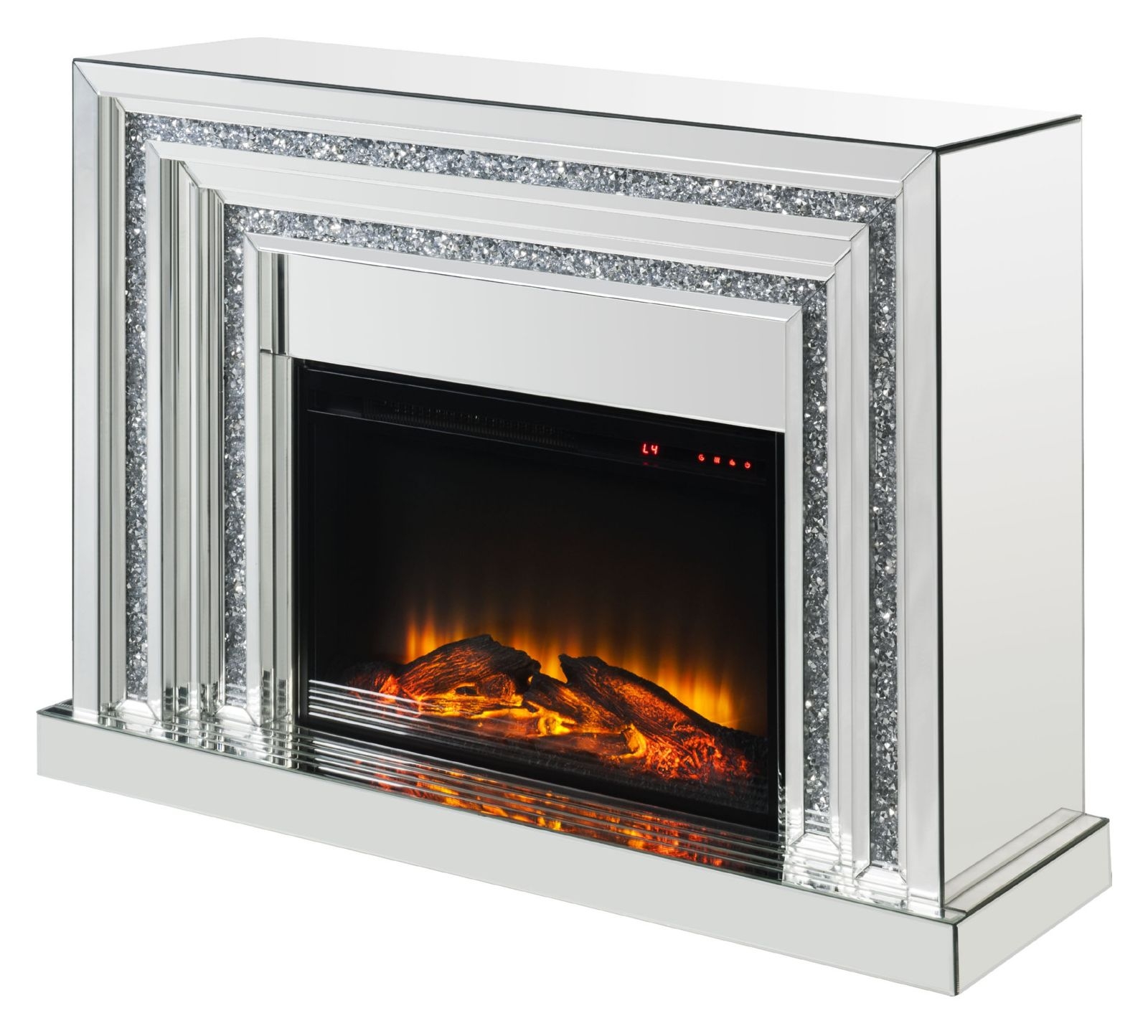 Noralie 90523 Mirror/Faux Diamonds LED Fireplace w/ Adjustable Temperature & Timer
