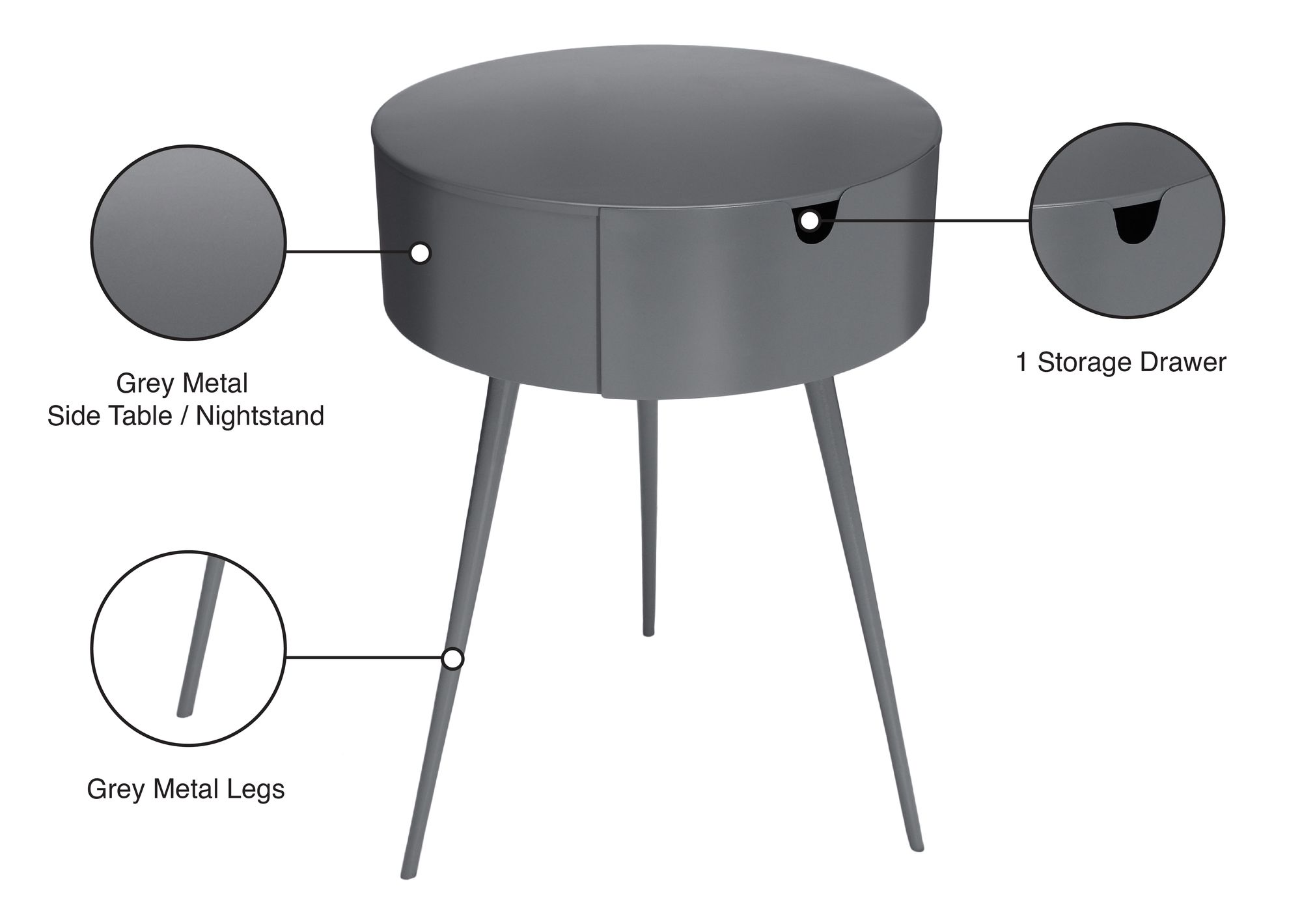 Bali 1-Drawer Metal Side Table/Nightstand