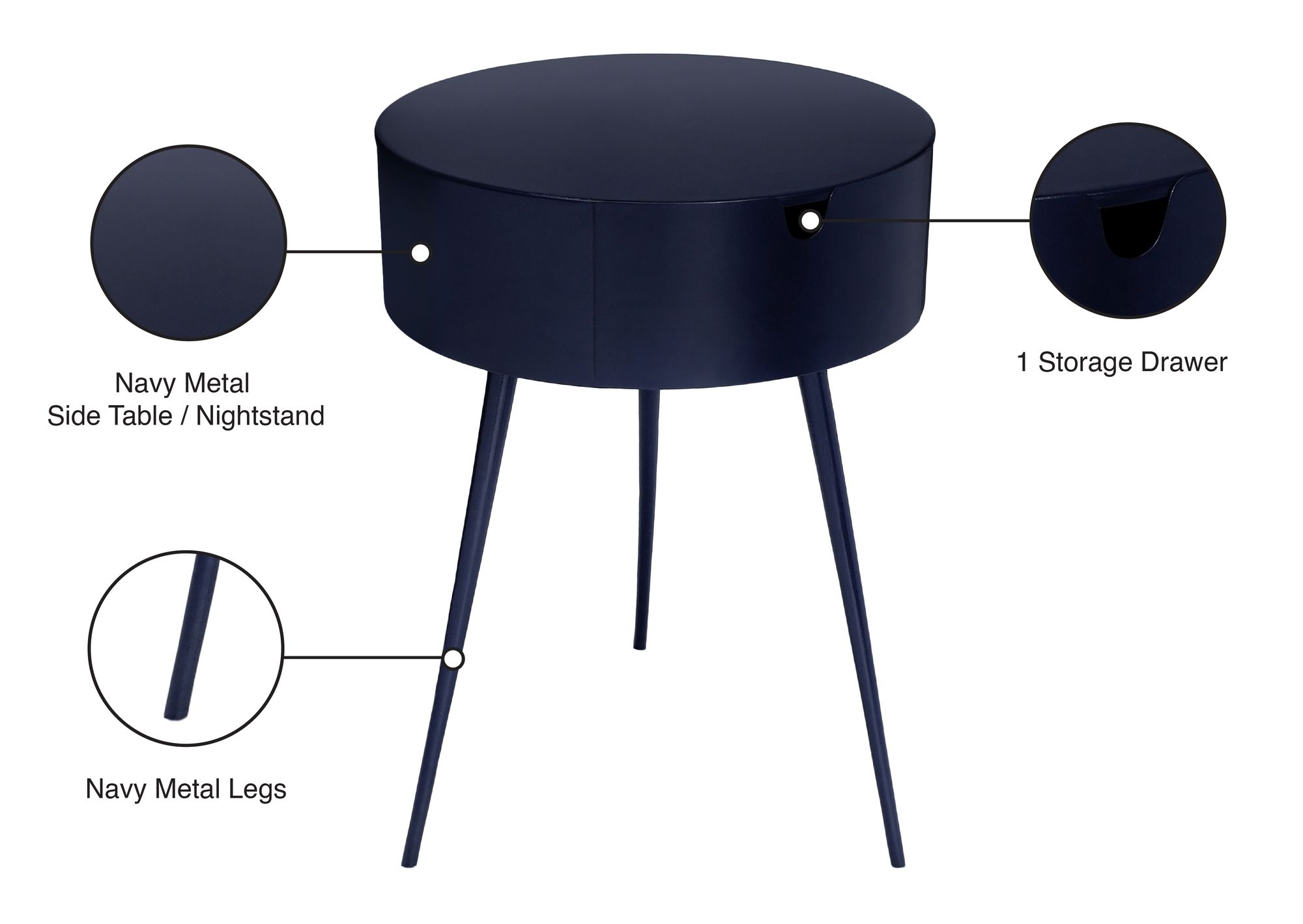 Bali 1-Drawer Metal Side Table/Nightstand