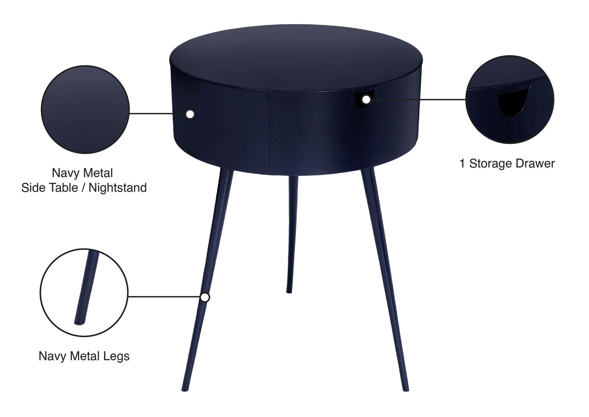 Bali 1-Drawer Metal Side Table/Nightstand