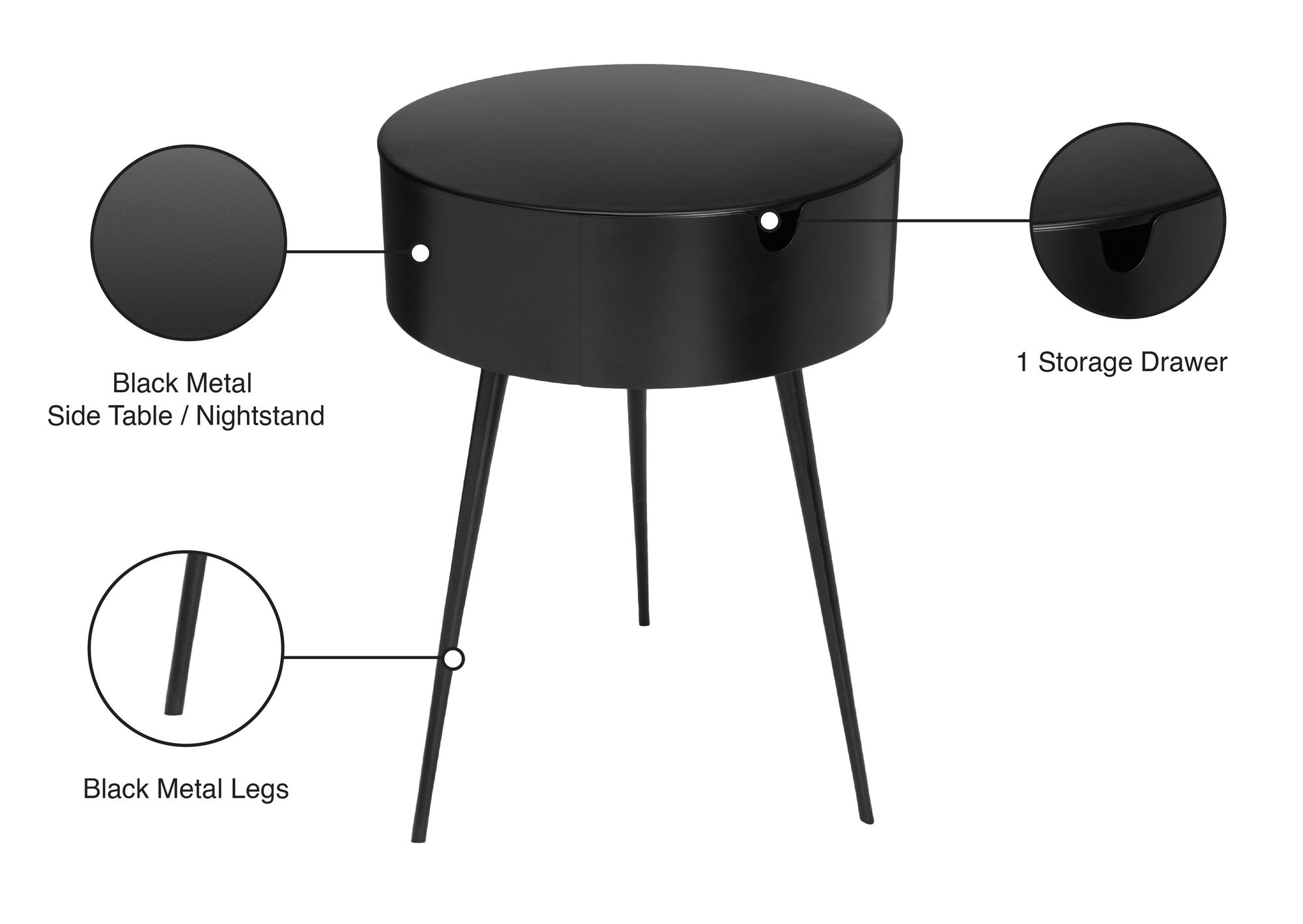 Bali 1-Drawer Metal Side Table/Nightstand