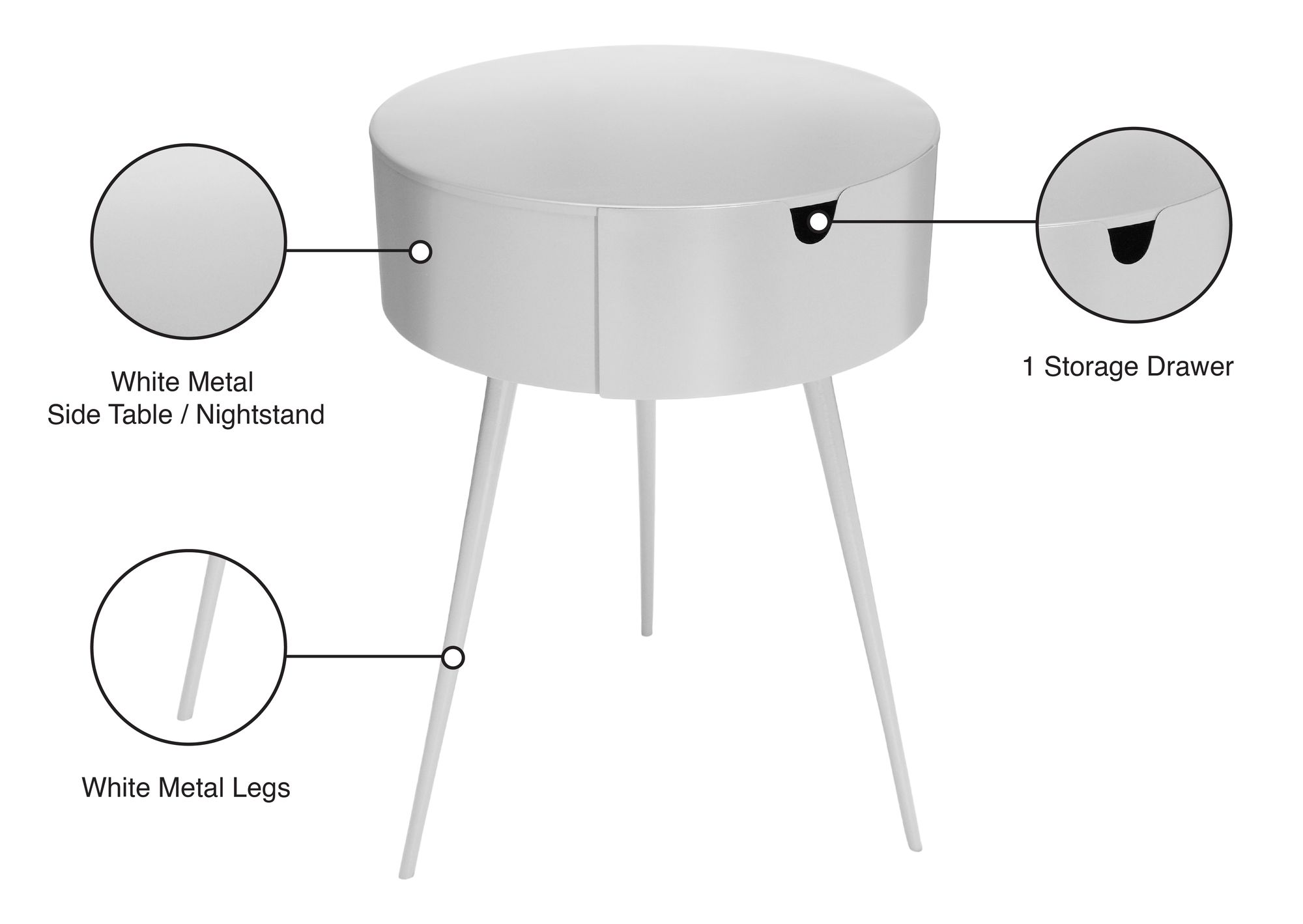 Bali 1-Drawer Metal Side Table/Nightstand