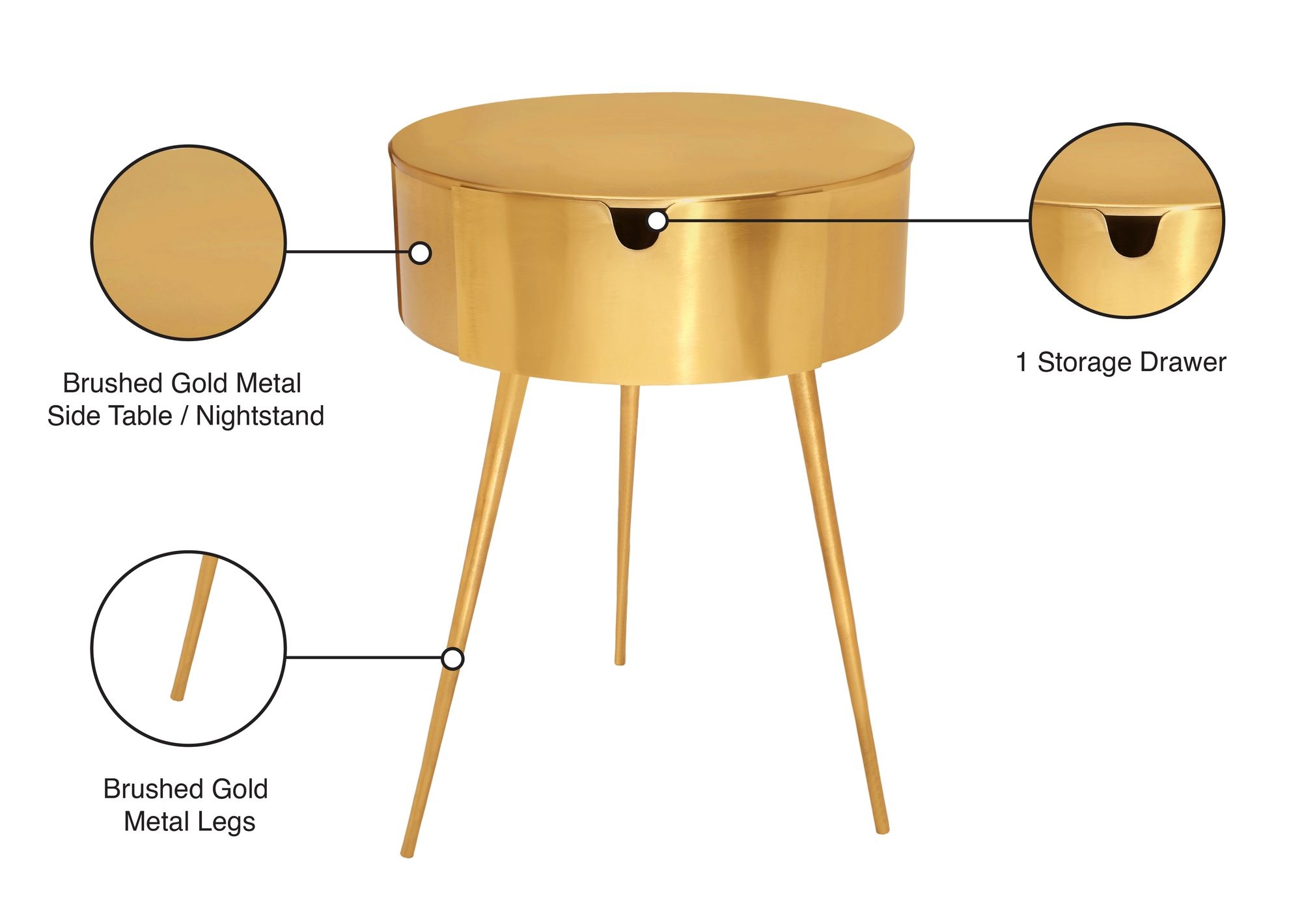 Bali 1-Drawer Metal Side Table/Nightstand