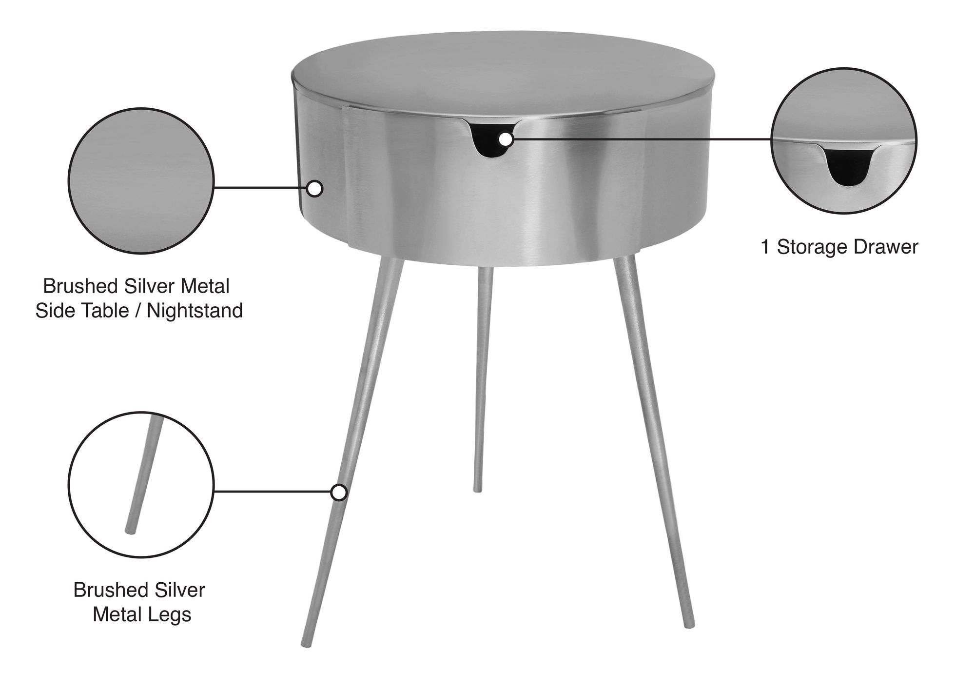 Bali 1-Drawer Metal Side Table/Nightstand