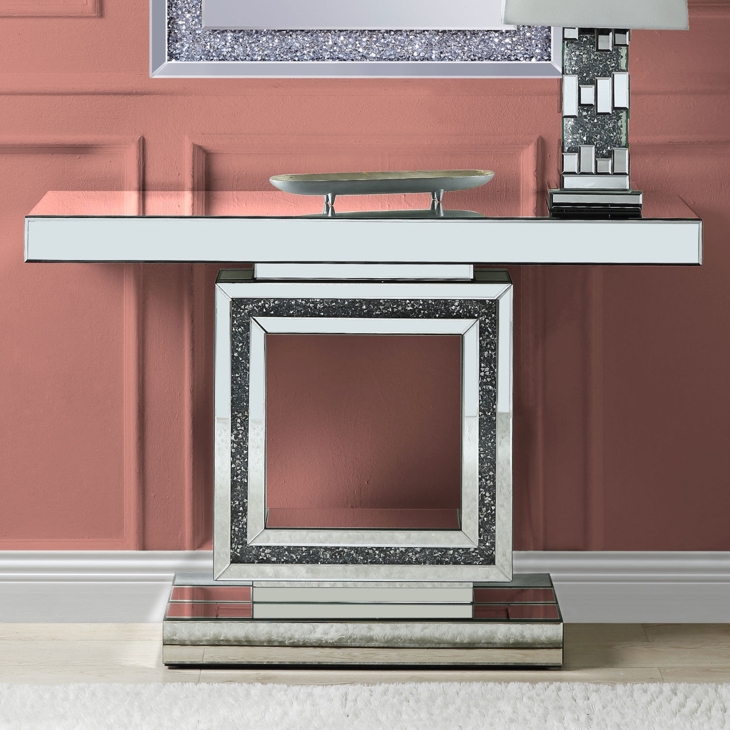Noralie 90620 Mirrored/Faux Diamonds Console Table