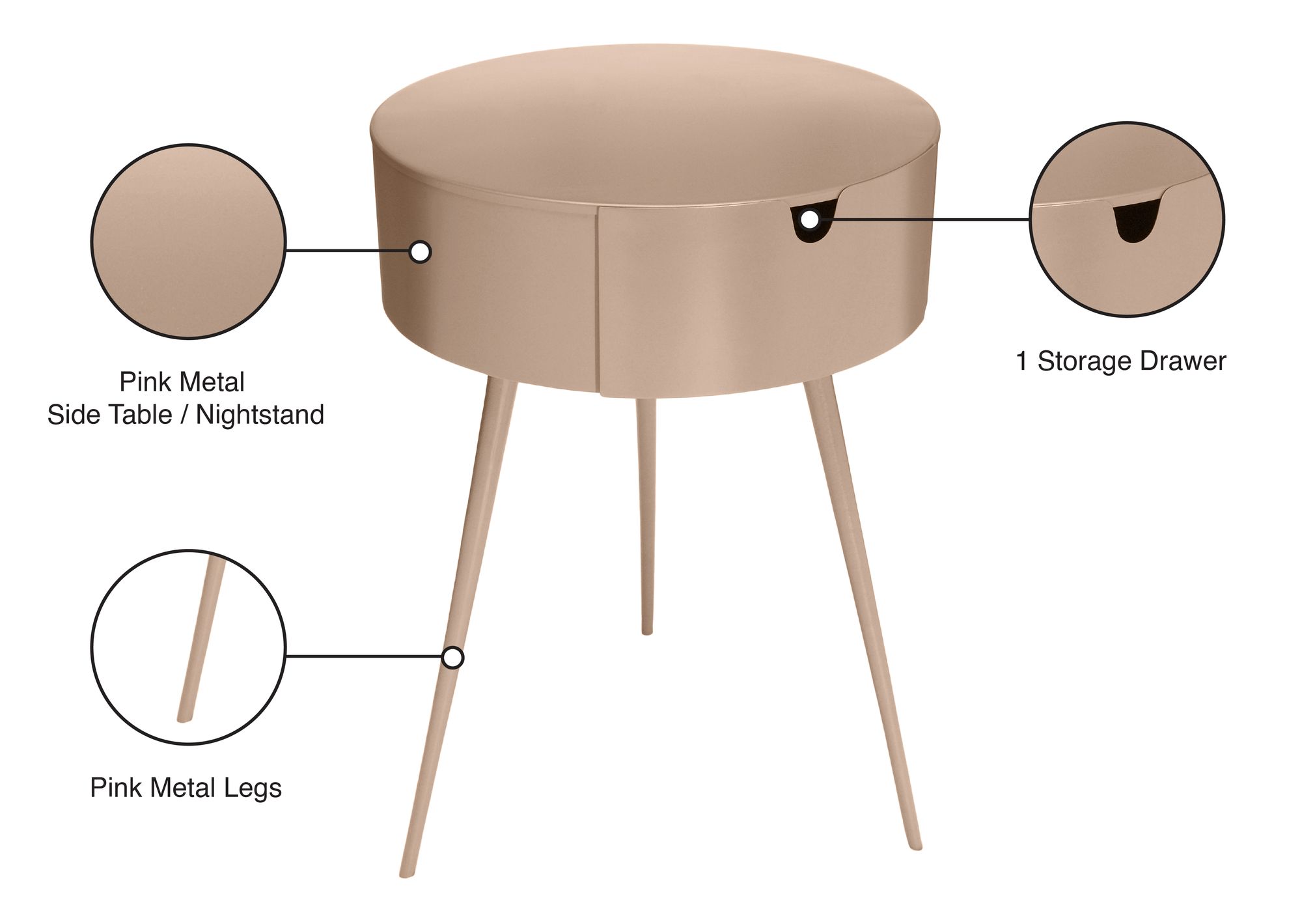 Bali 1-Drawer Metal Side Table/Nightstand