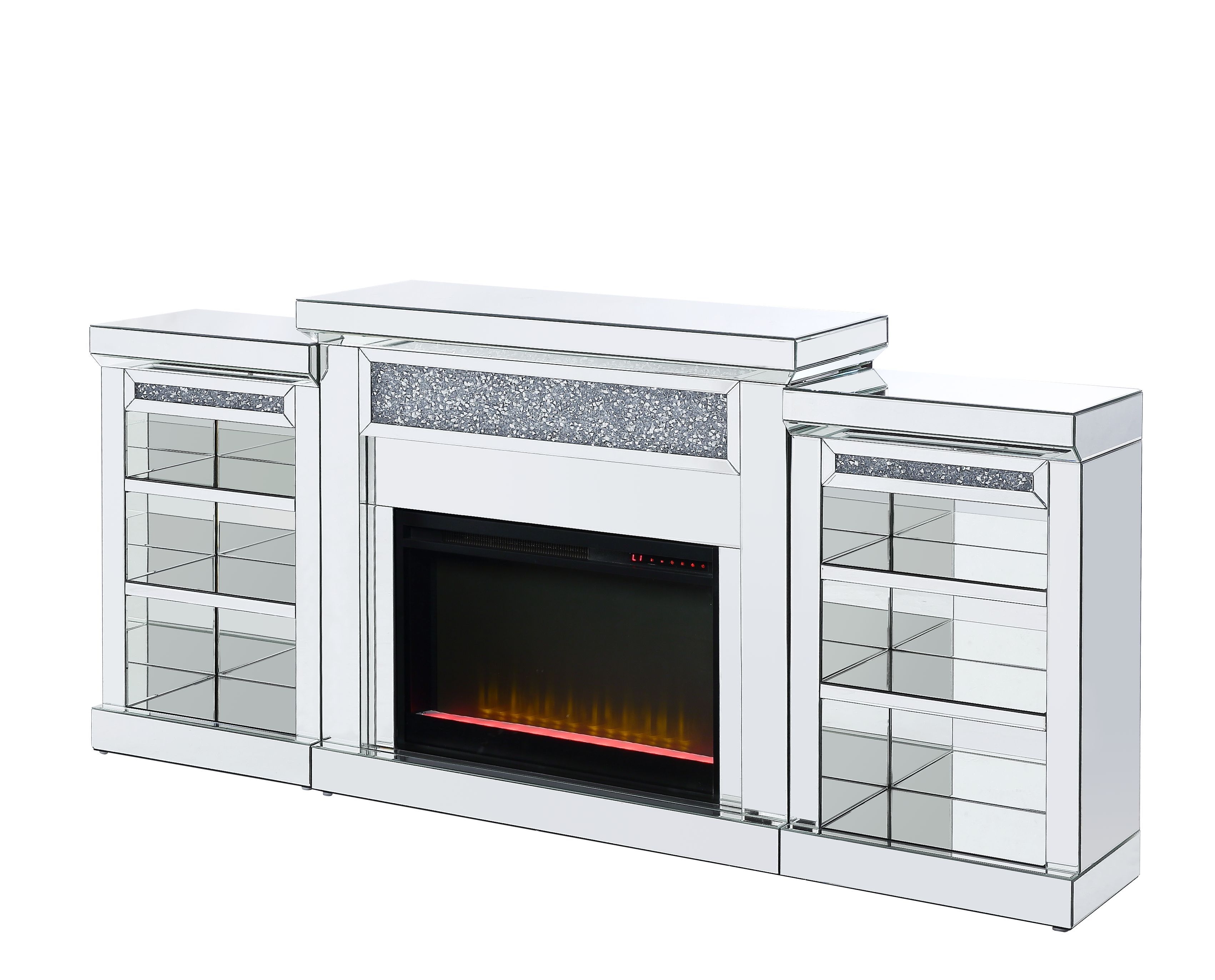 Noralie 90655 Mirror/Faux Diamonds LED Fireplace & Side Pier w/ Adjustable Temperature & Timer