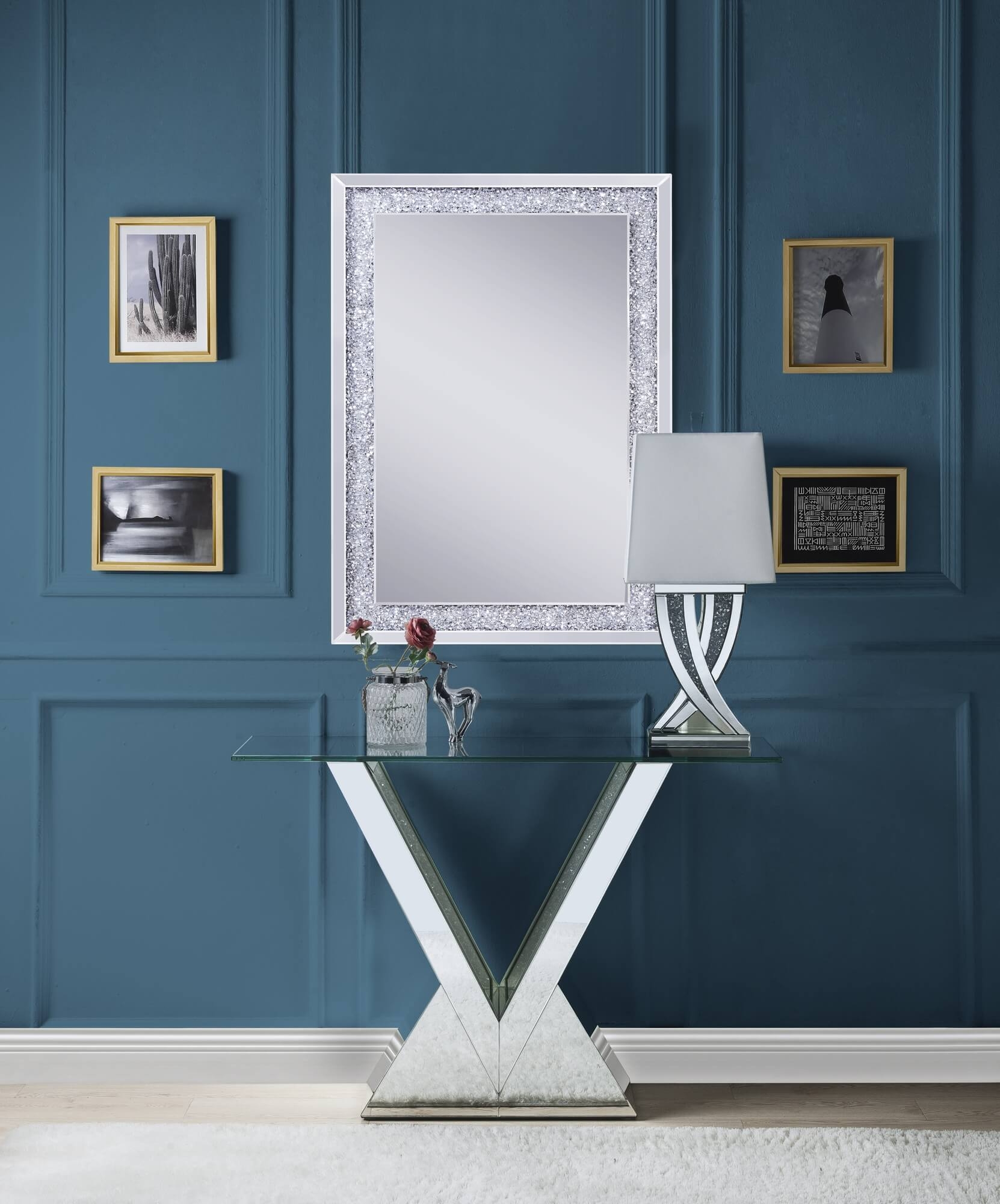 Noralie 90670 Mirrored/Faux Diamonds Console Table