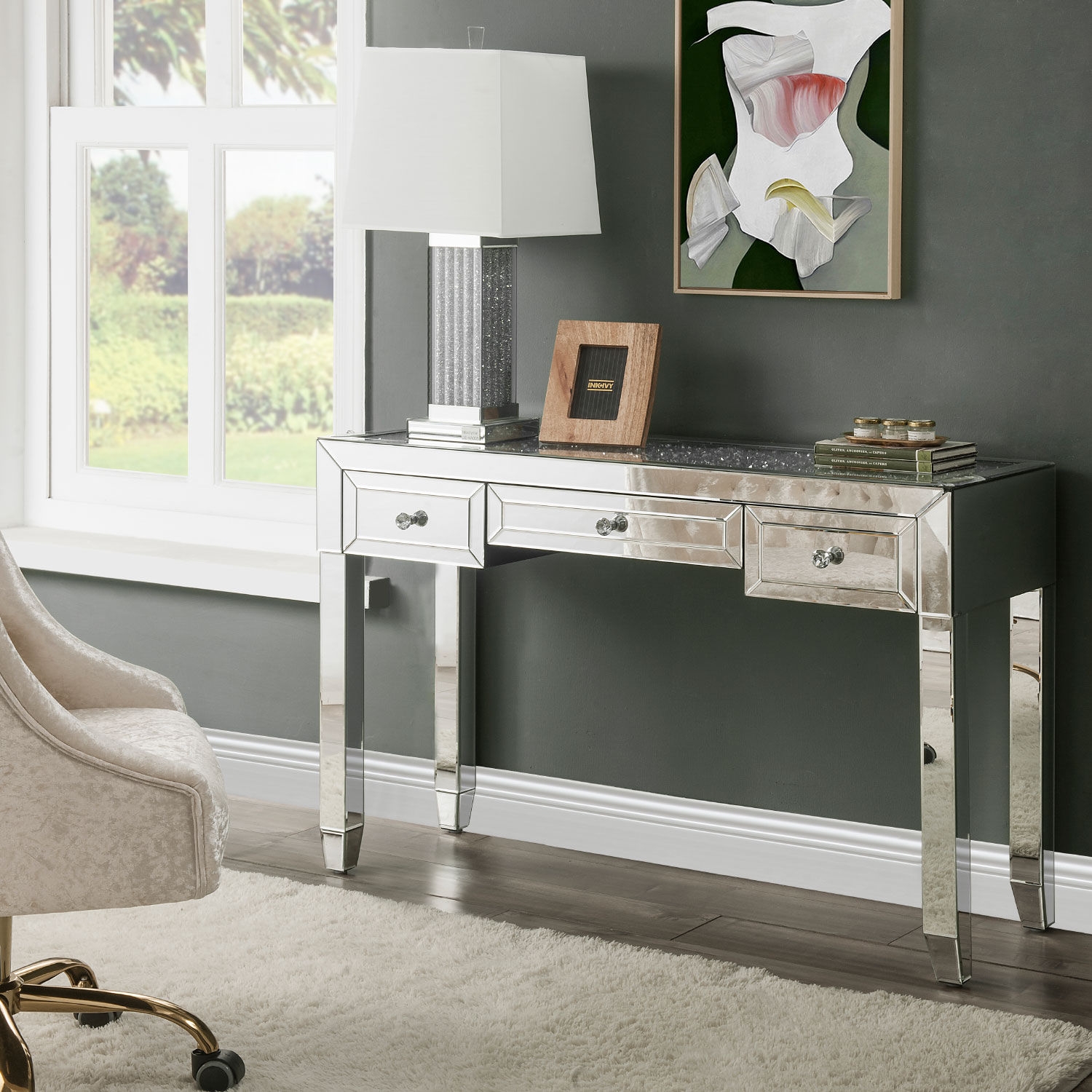 Noralie 90673 Mirrored/Faux Diamonds Writing Desk