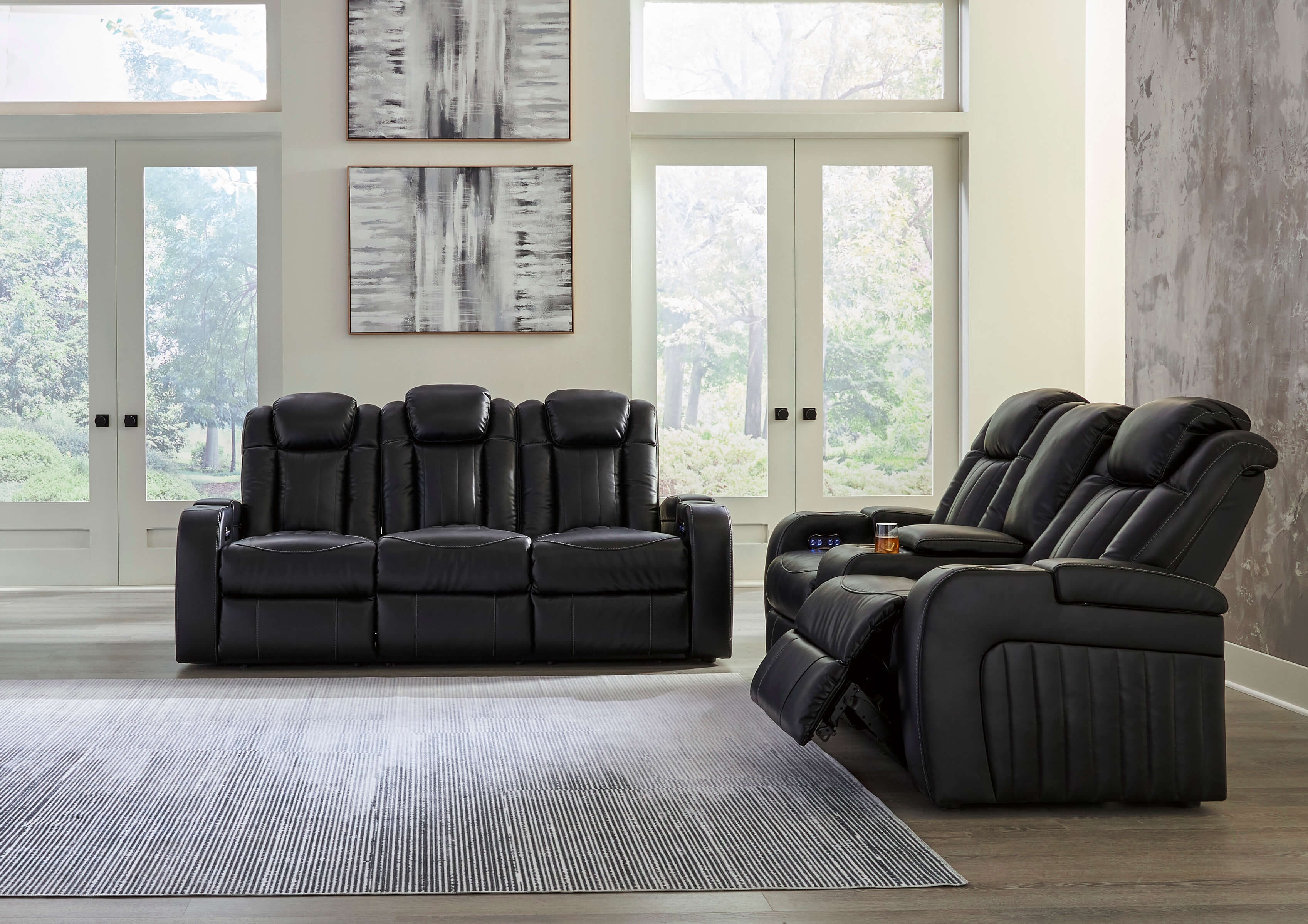 Ashley Caveman Den Polyester Reclining Living Room Set, Midnight