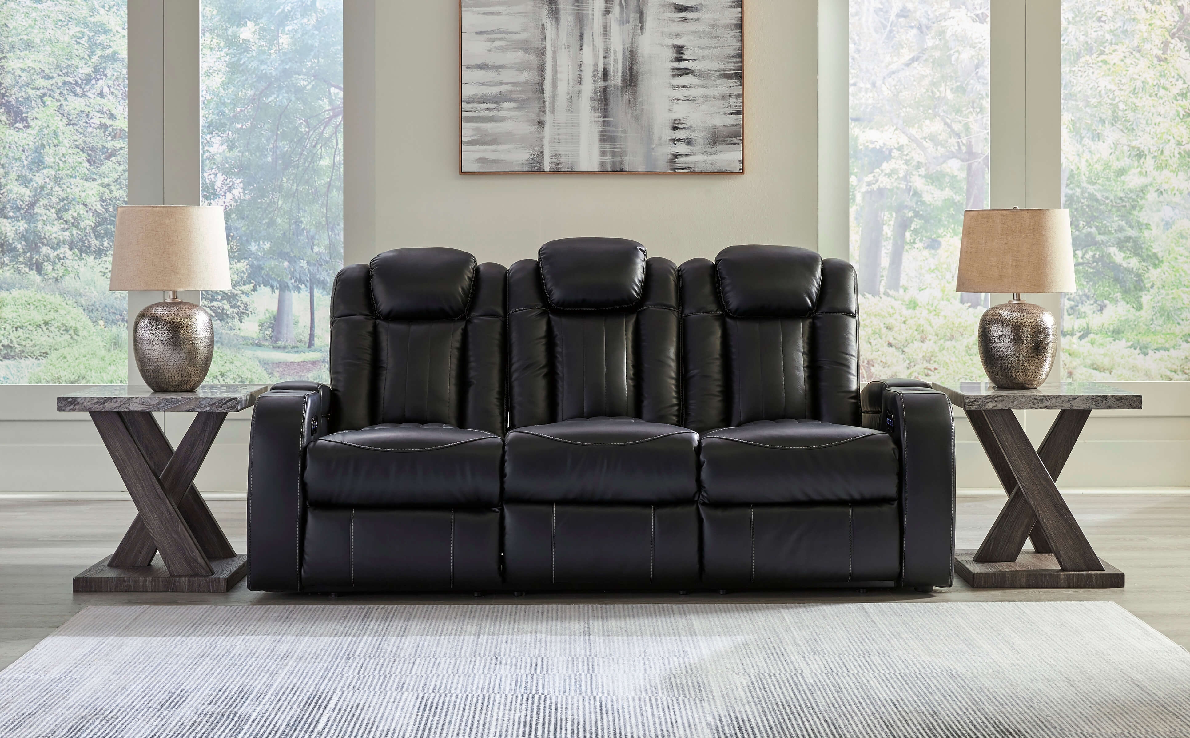 Ashley Caveman Den Polyester Reclining Living Room Set, Midnight
