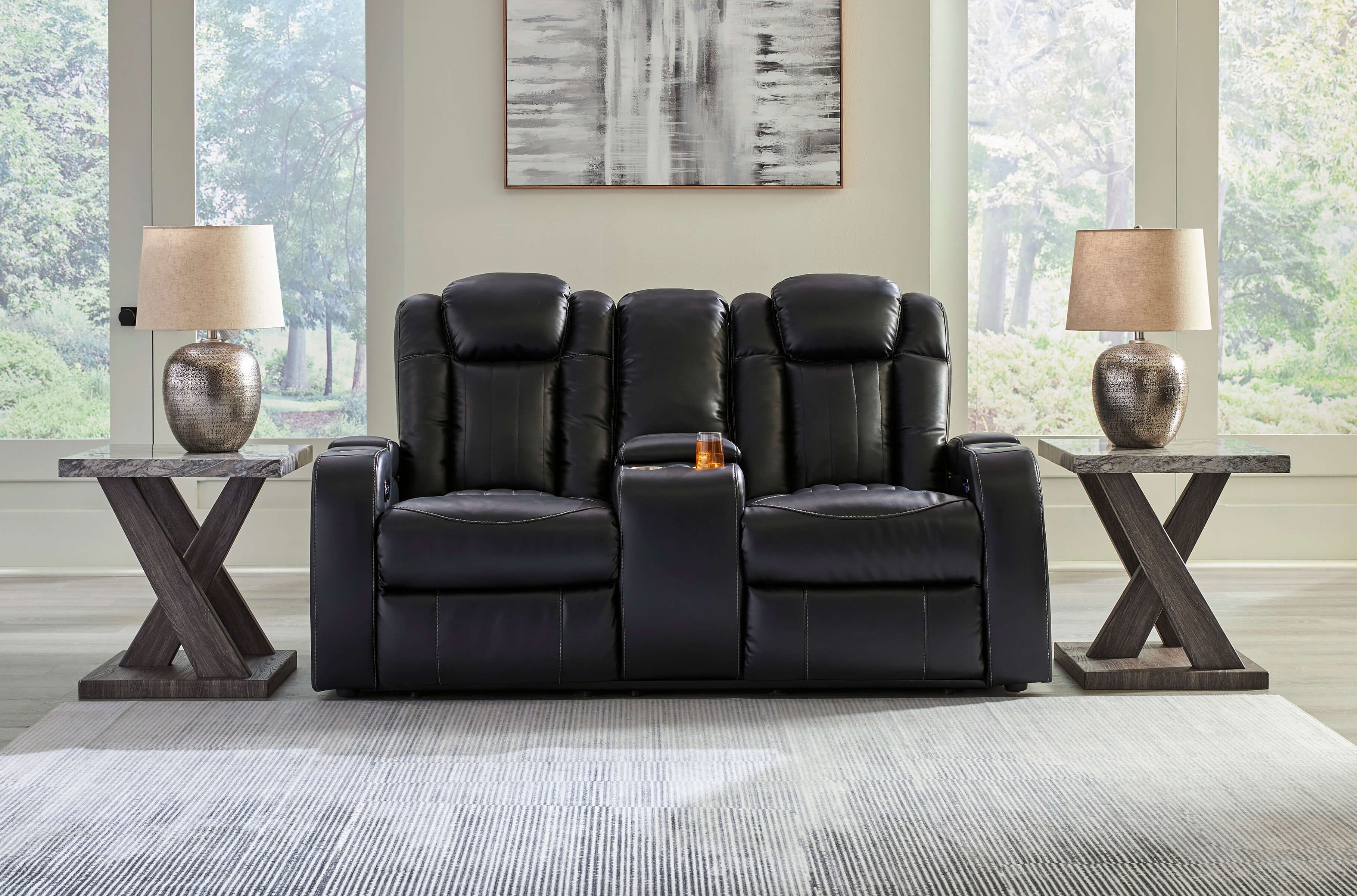 Ashley Caveman Den Polyester Reclining Living Room Set, Midnight