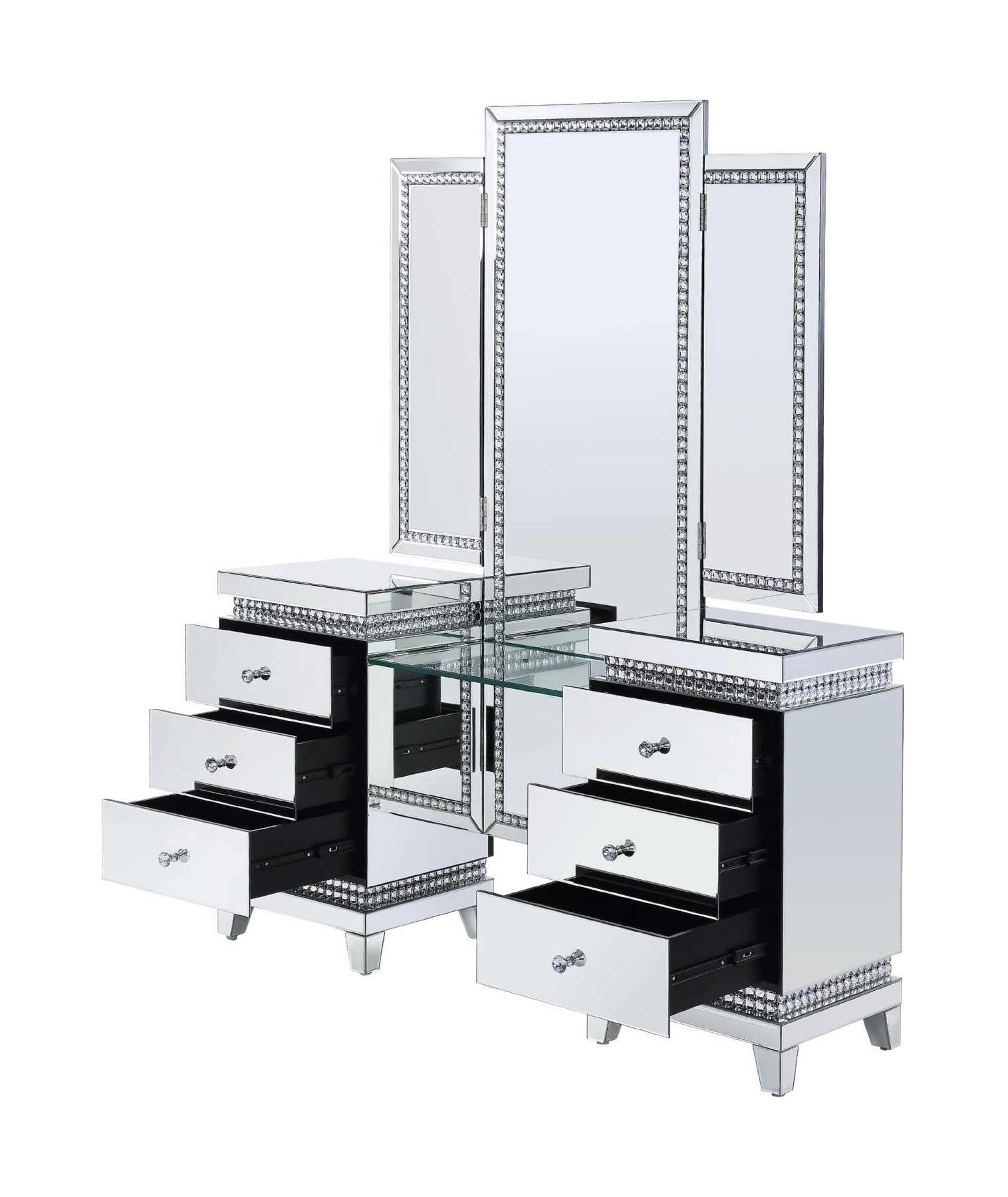 Lotus 90805 Mirrored/Faux Crystals Vanity Desk