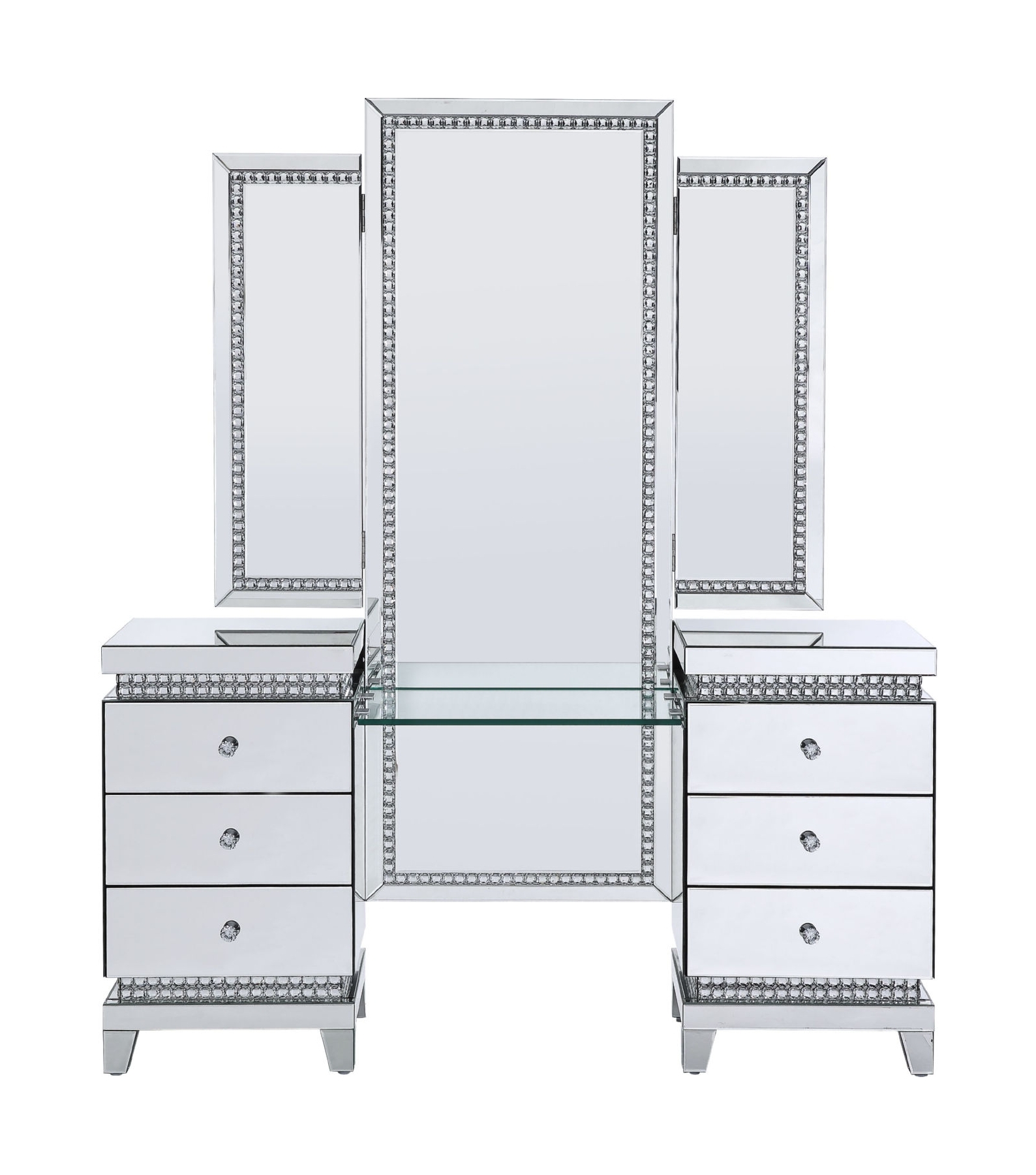 Lotus 90805 Mirrored/Faux Crystals Vanity Desk