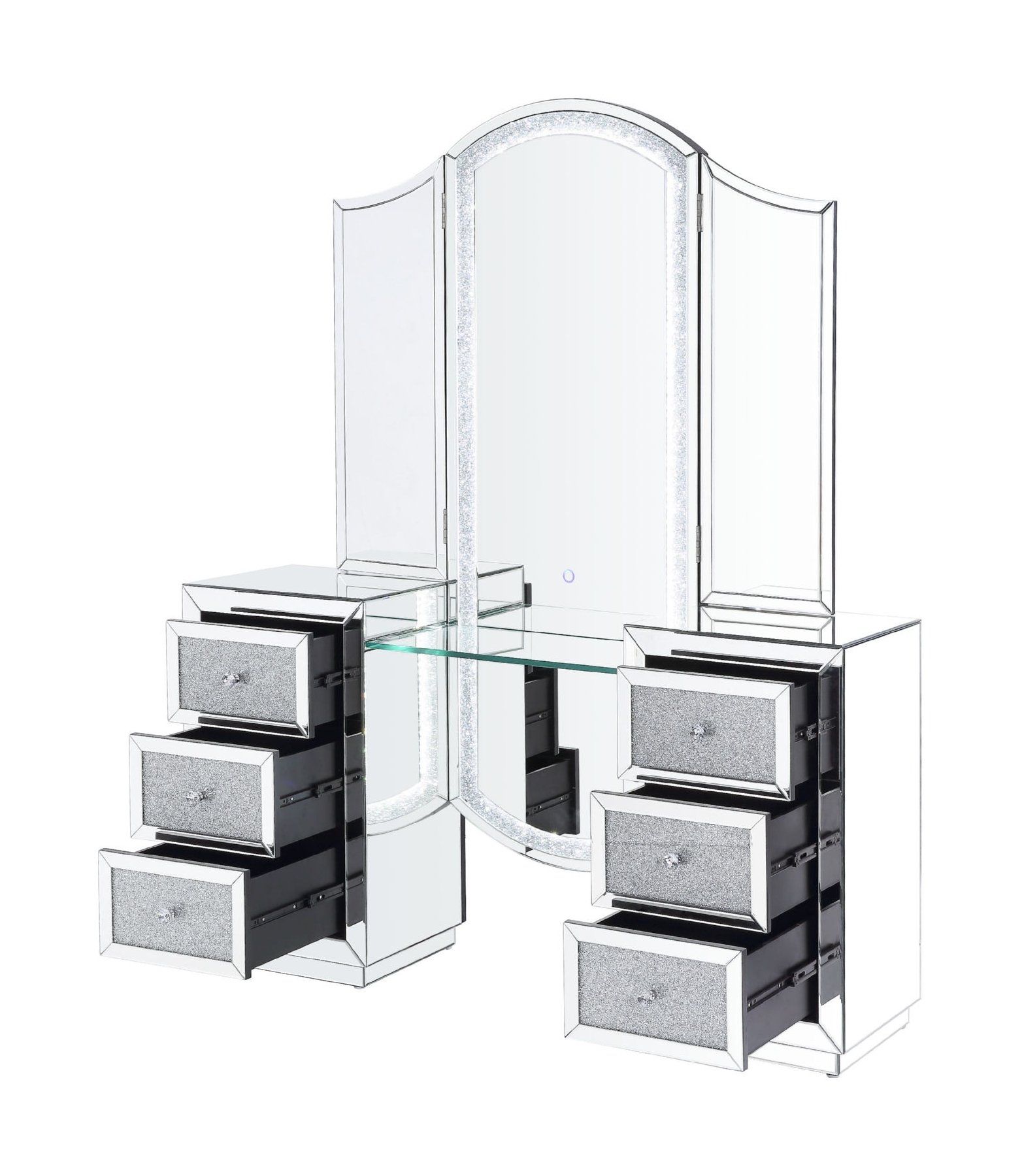 Noralie 90815 Mirrored/Faux Diamonds Vanity Desk w/ LED Light