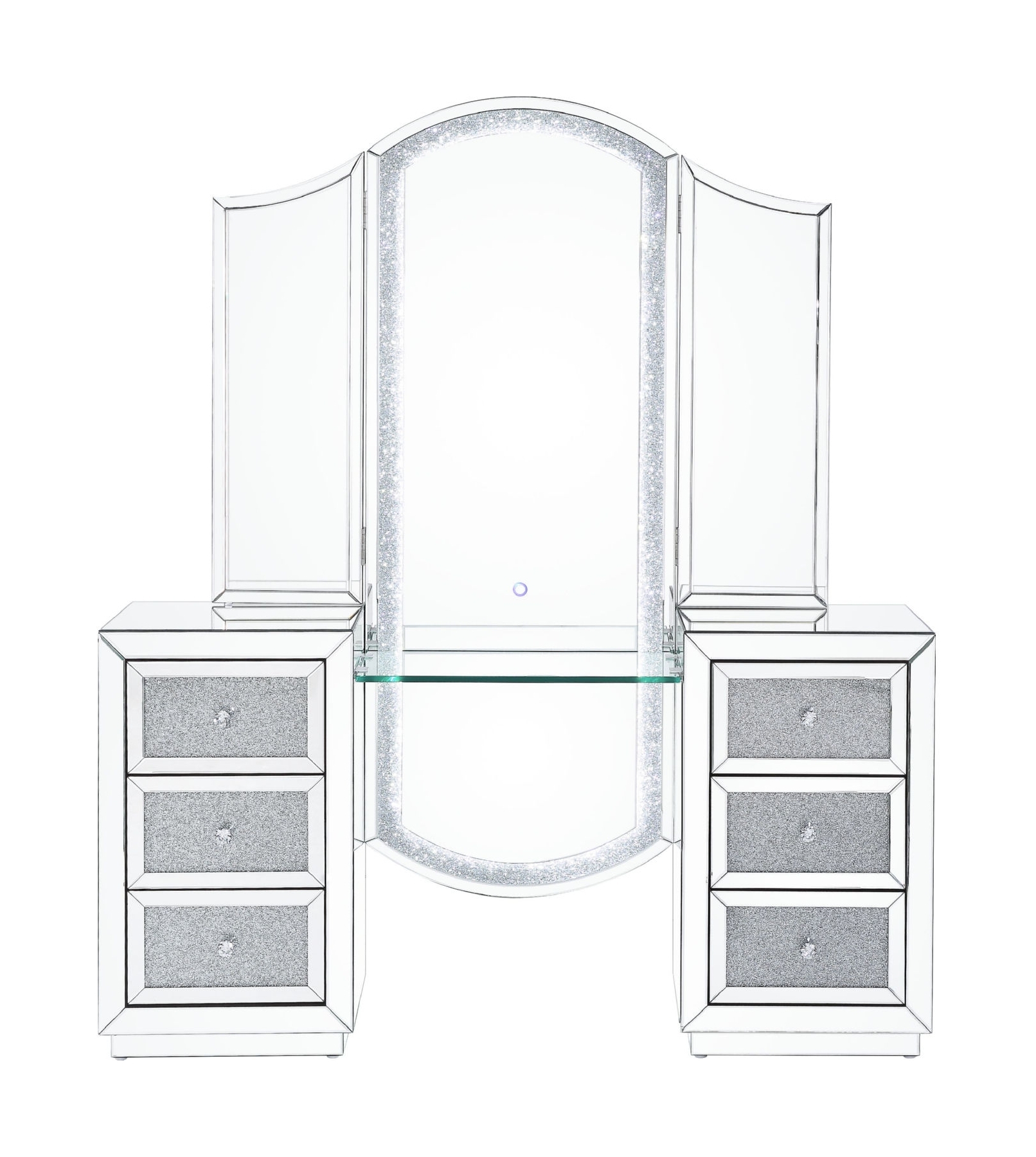 Noralie 90815 Mirrored/Faux Diamonds Vanity Desk w/ LED Light