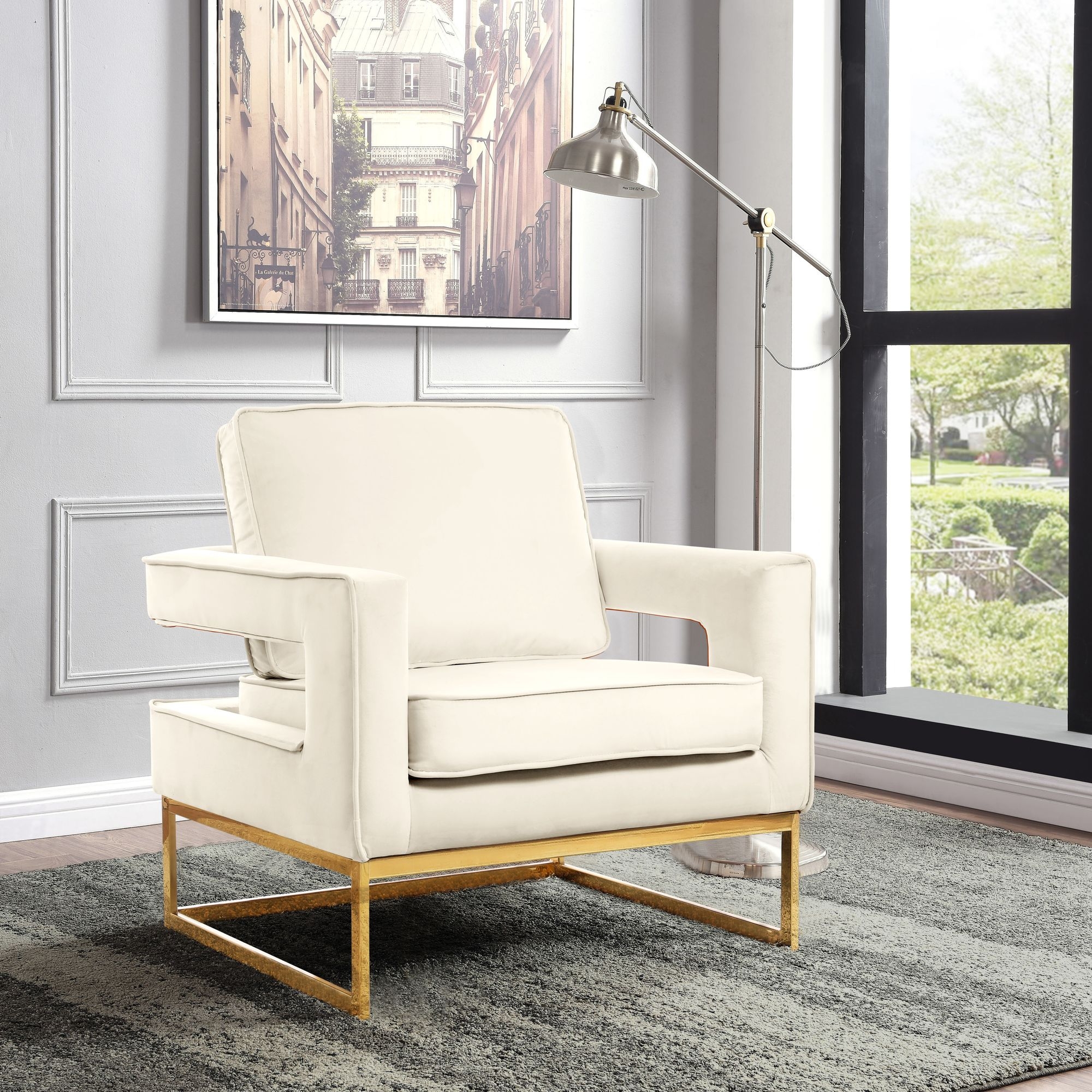 Noah Velvet Accent Chair with Gold Stainless Steel Base