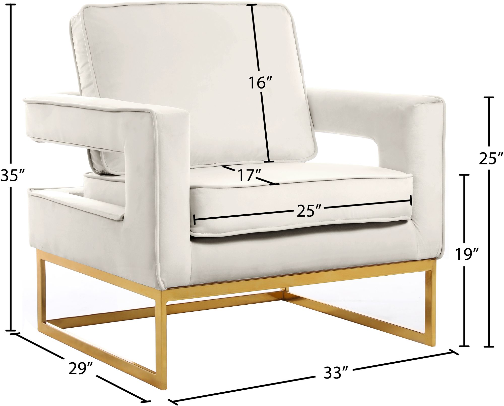 Noah Velvet Accent Chair with Gold Stainless Steel Base