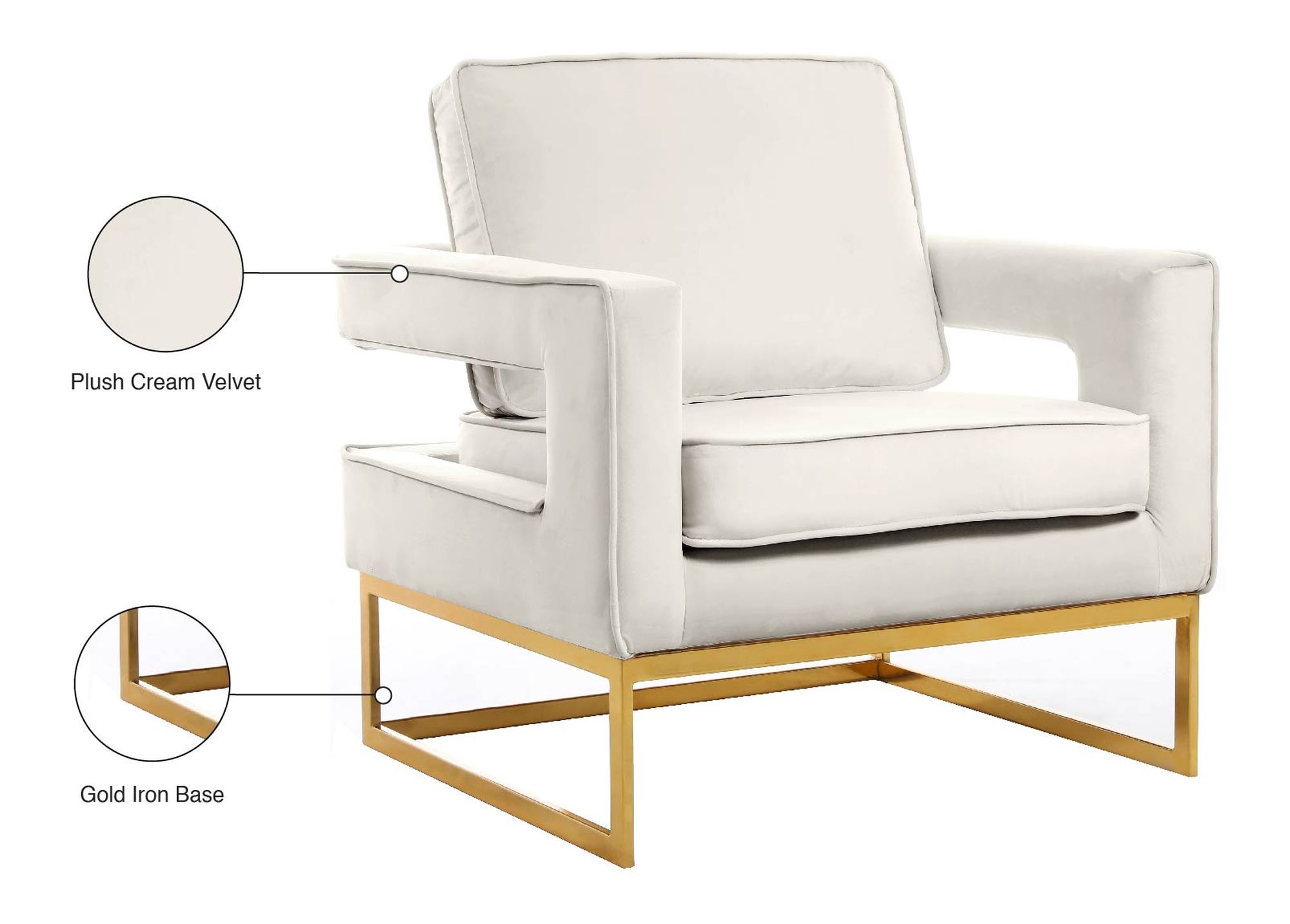 Noah Velvet Accent Chair with Gold Stainless Steel Base
