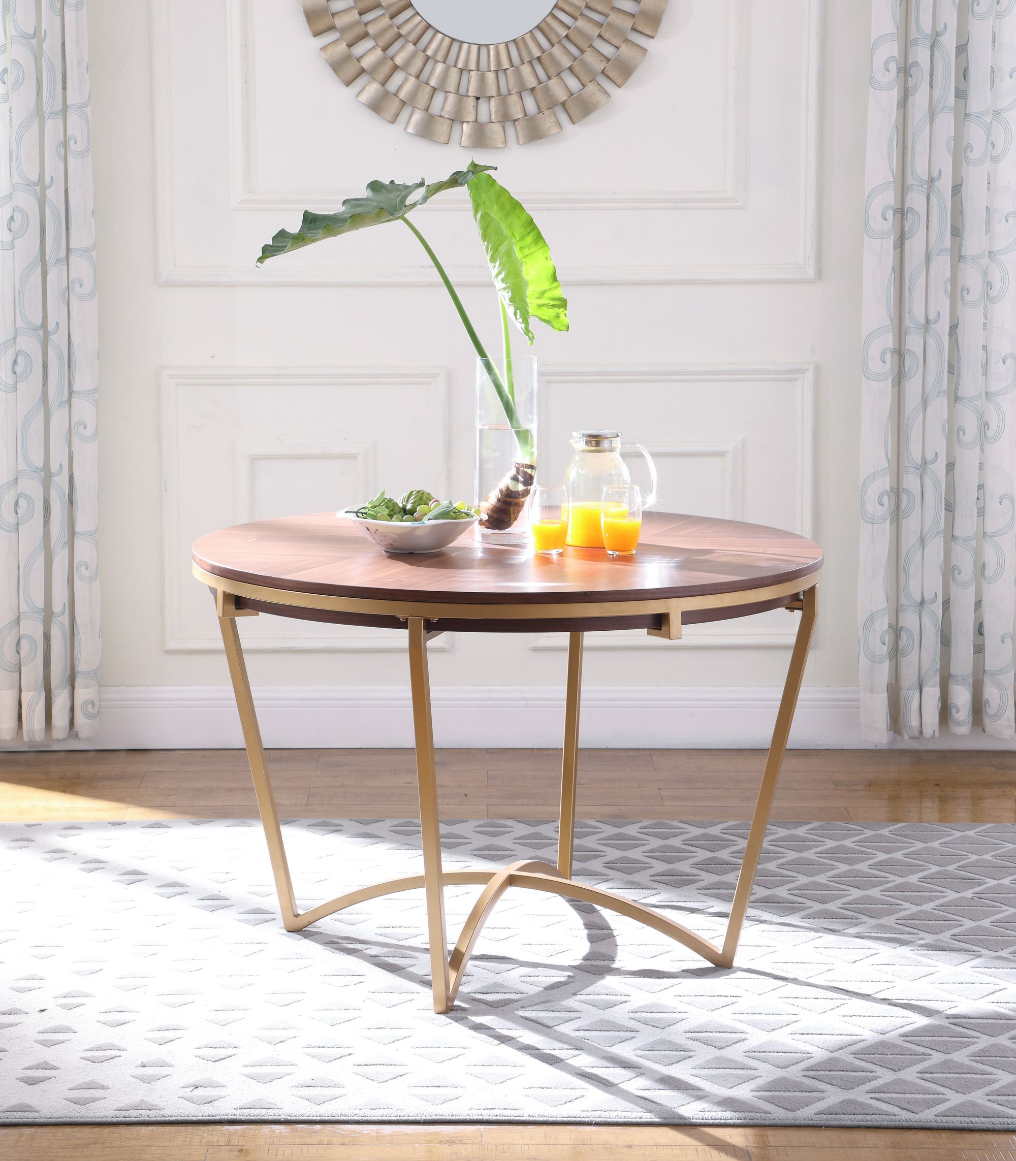 Eleanor 46" Round Wood Veneer Dining Table with Brushed Gold Base