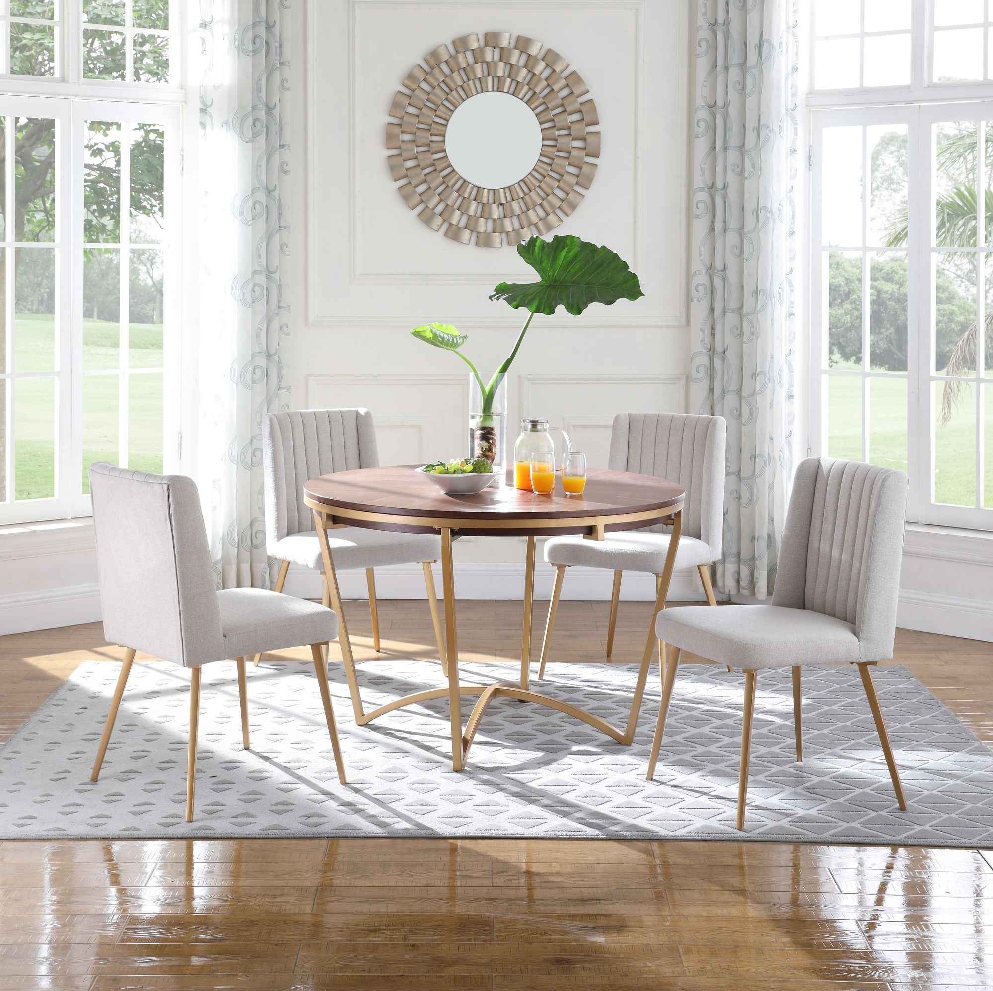 Eleanor 46" Round Wood Veneer Dining Table with Brushed Gold Base