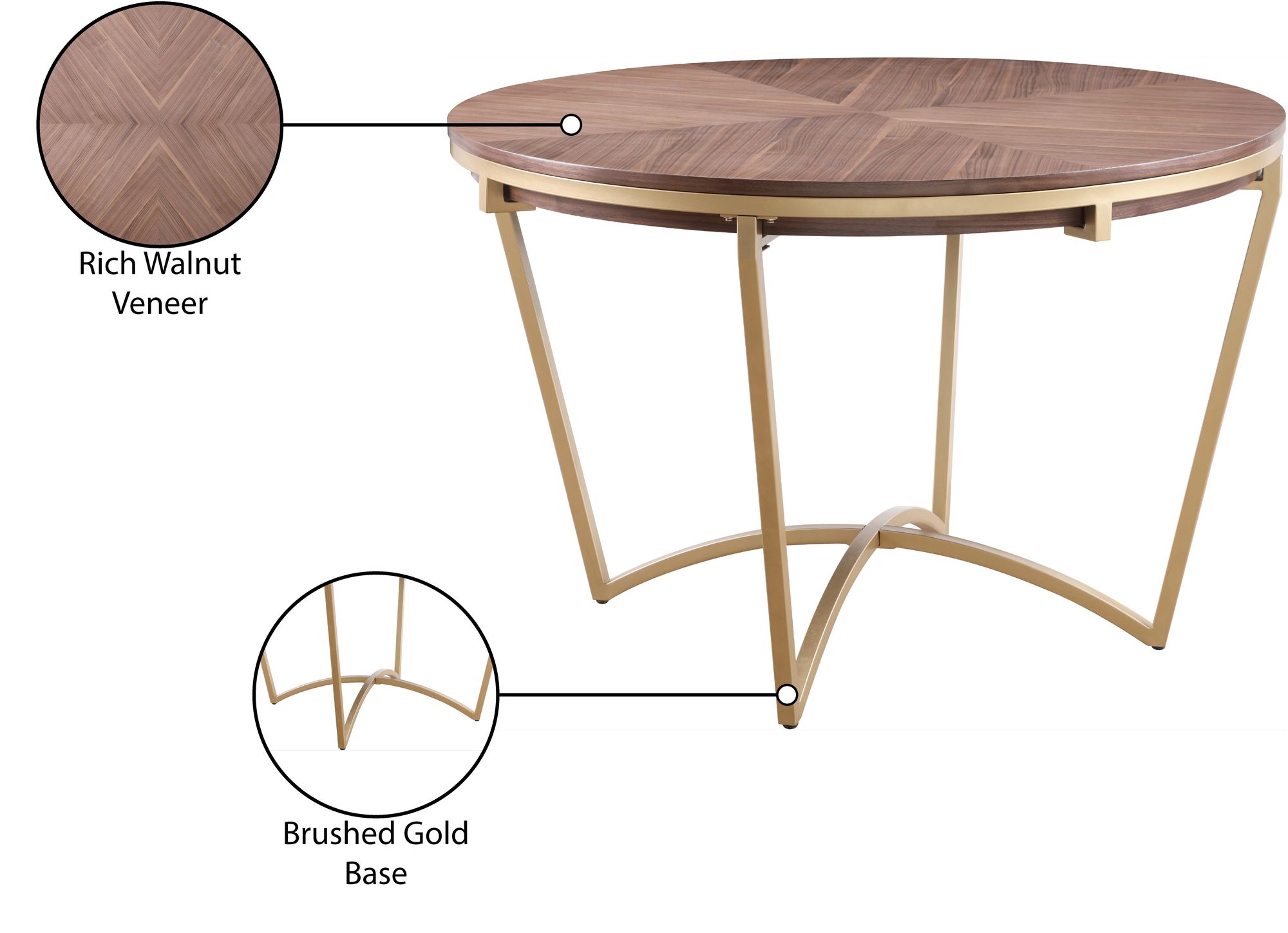 Eleanor 46" Round Wood Veneer Dining Table with Brushed Gold Base