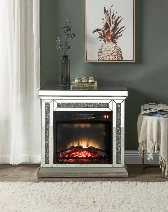 Noralie 90862 Mirror/Faux Diamonds LED Fireplace w/ Remote Control & Timer