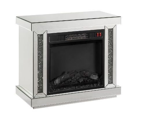 Noralie 90864 Mirror/Faux Diamonds LED Fireplace w/ LED Lighting, Remote Control & Timer