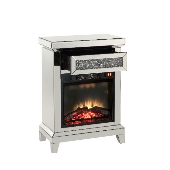 Noralie 90866 Mirror/Faux Diamonds LED Fireplace w/ Remote Control & Timer