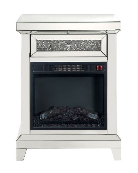 Noralie 90866 Mirror/Faux Diamonds LED Fireplace w/ Remote Control & Timer