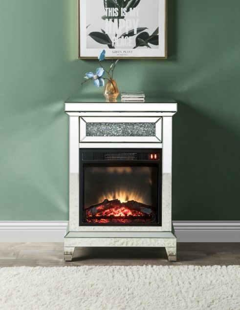 Noralie 90866 Mirror/Faux Diamonds LED Fireplace w/ Remote Control & Timer