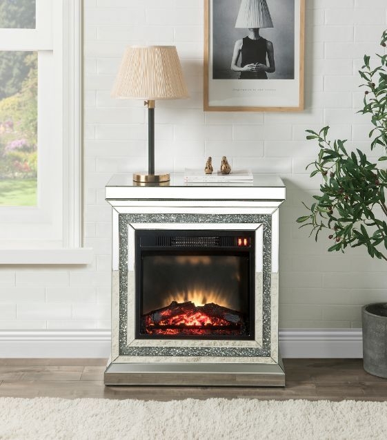 Noralie 90868 Mirror/Faux Diamonds LED Fireplace w/ Remote Control & Timer